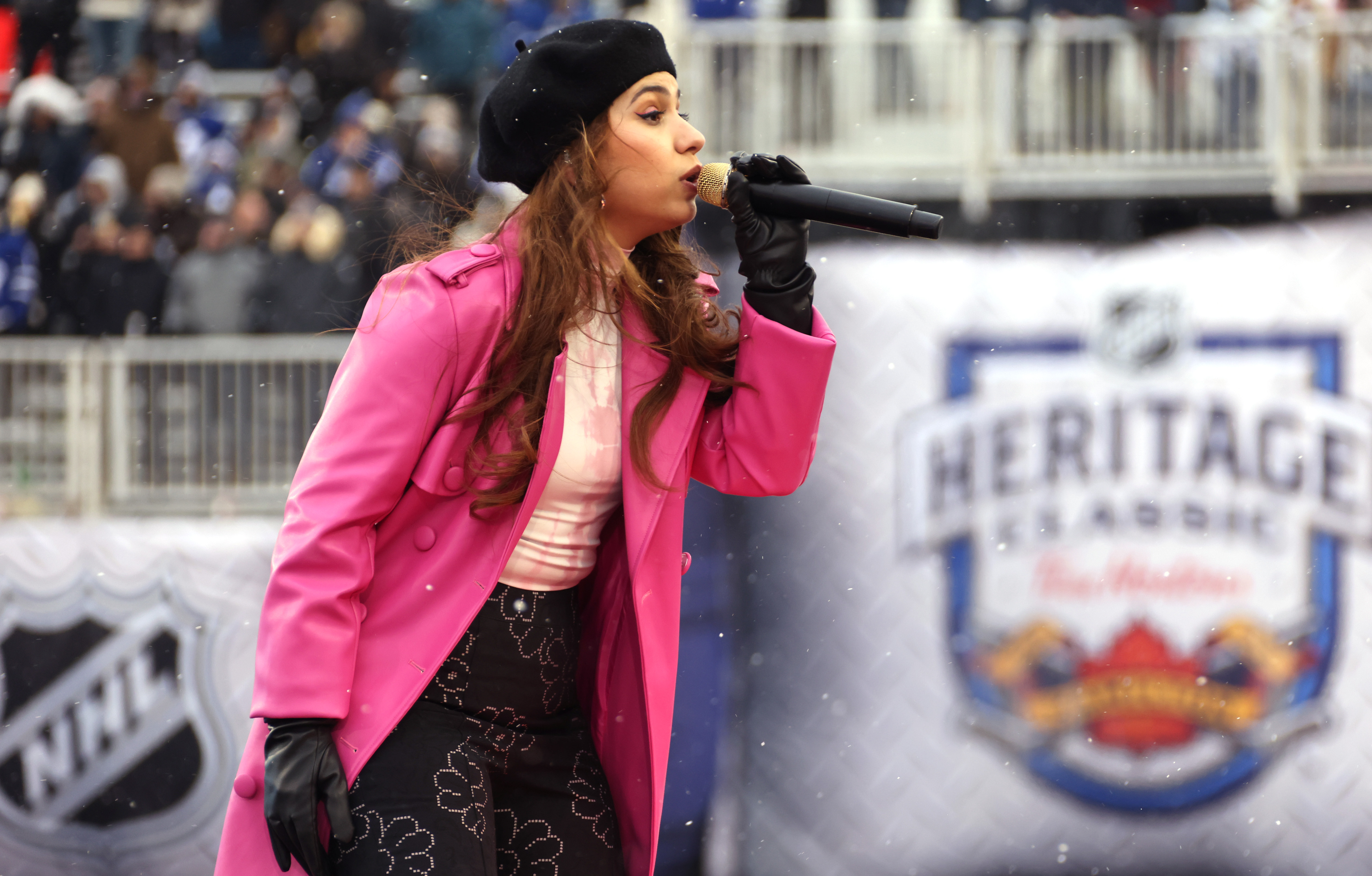 the 2022 Tim Hortons NHL Heritage Classic between the Toronto Maple Leafs and the Buffalo Sabres at Tim Hortons Field on March 13, 2022 in Hamilton, Ontario.