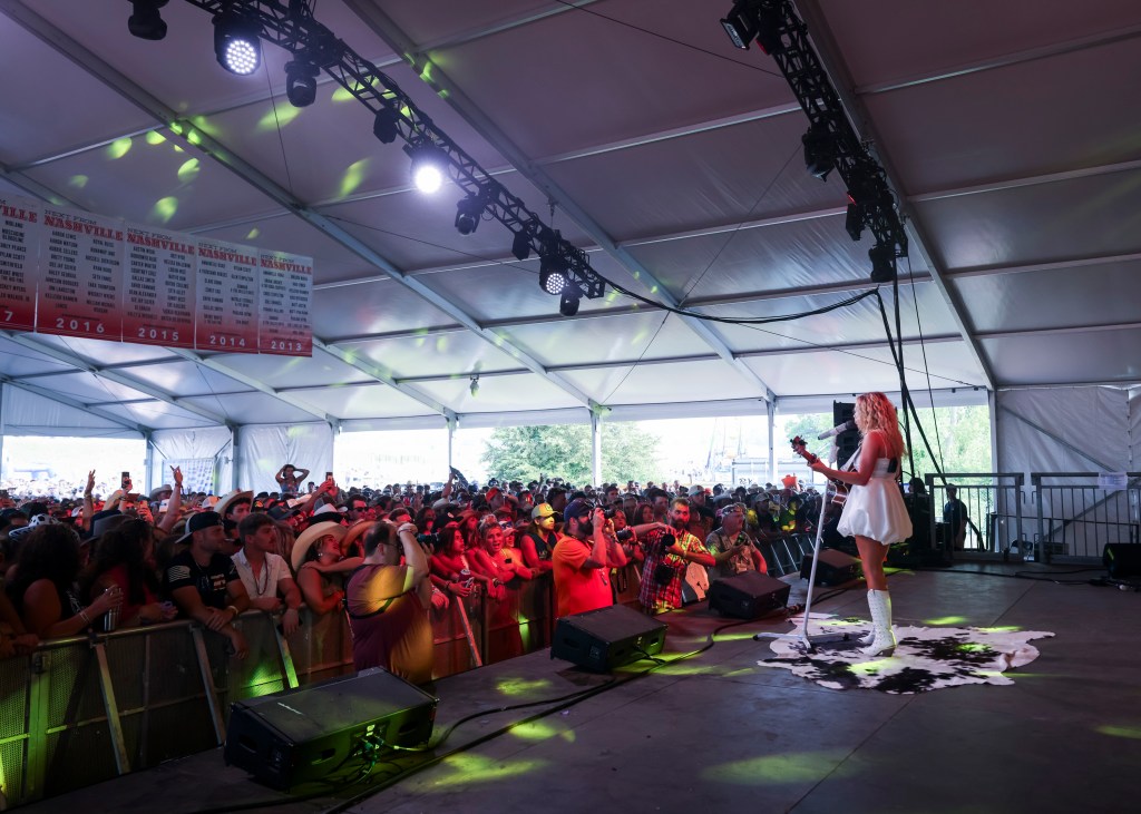 BROOKLYN, MICHIGAN - JULY 16: Megan Moroney performs on day 3 of the at 2023 Faster Horses Music Festival Michigan International Speedway on July 16, 2023 in Brooklyn, Michigan.