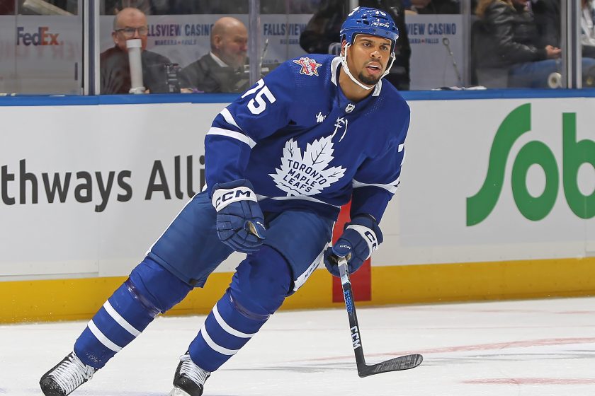 TORONTO, CANADA - OCTOBER 11: Ryan Reaves #75 of the Toronto Maple Leafs skates against the Montreal Canadiens during the 2nd period in an NHL game at Scotiabank Arena on October 11, 2023 in Toronto, Ontario, Canada. The Maple Leafs defeated the Canadiens 6-5 in a shootout.