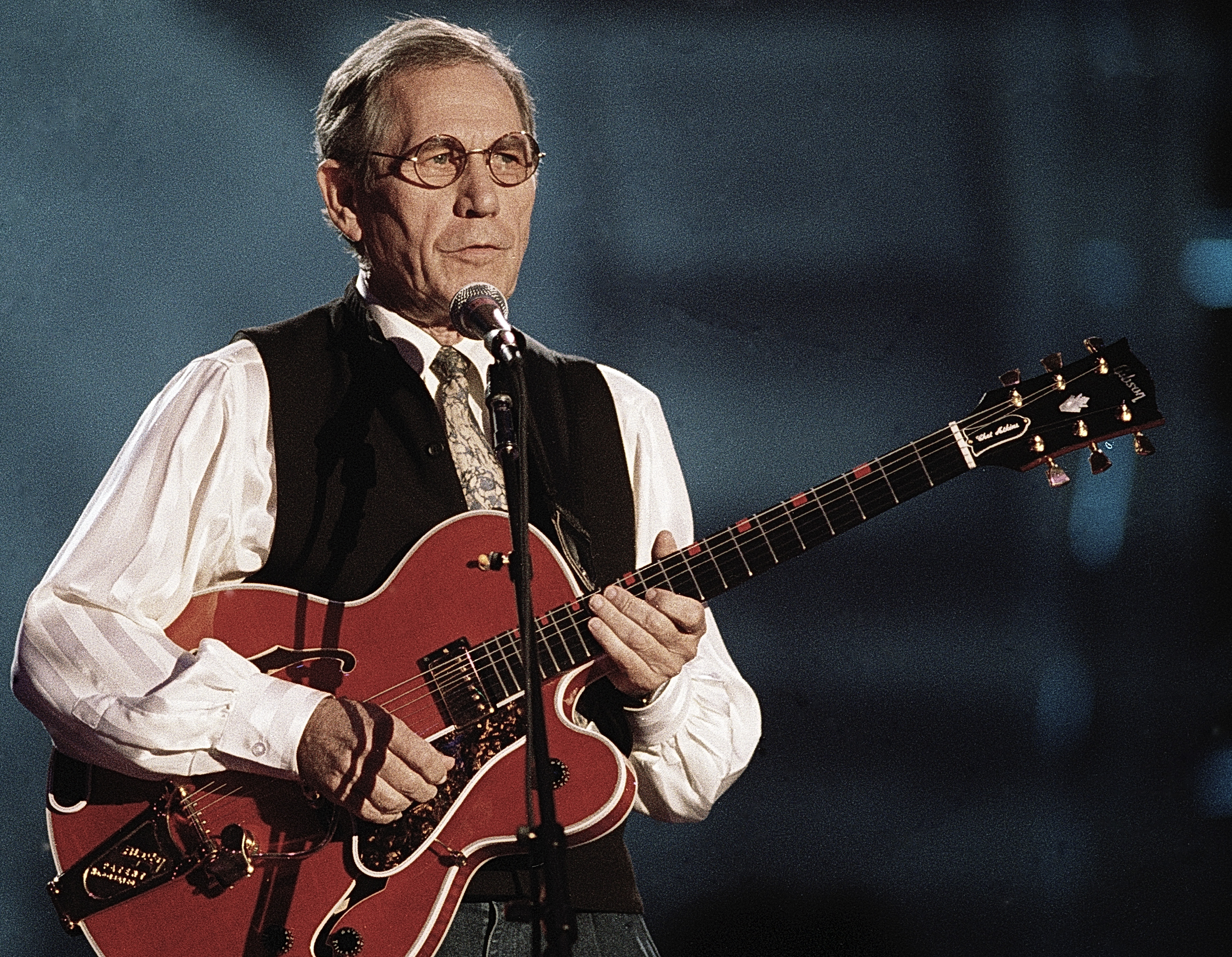 Memphis - October 08: Singer/Songwriter Chet Atkins performs during Elvis: The Tribute at The Pyramid Arena in Memphis Tennessee October 08, 1994