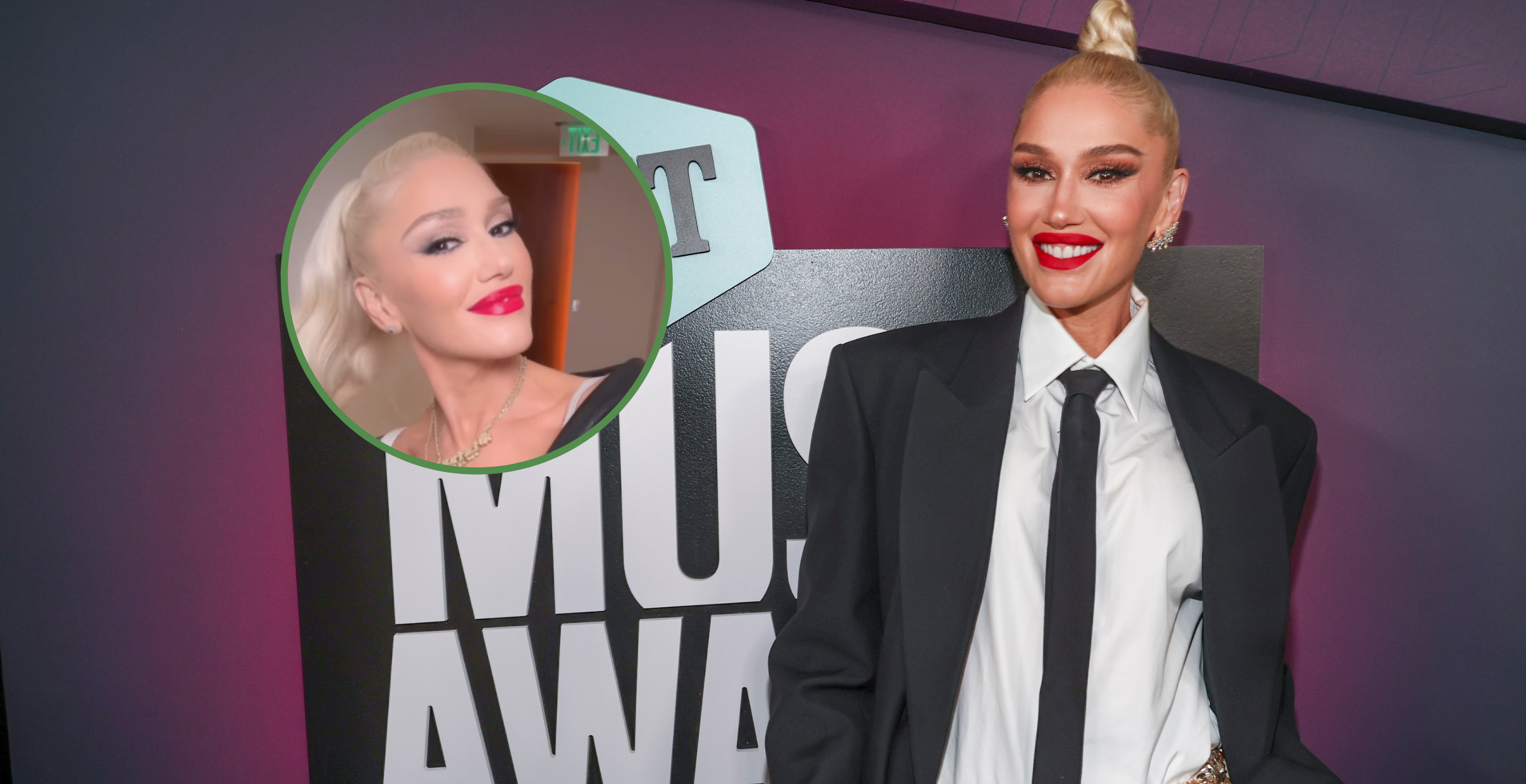 Gwen Stefani at the 2023 CMT Music Awards and screengrab via Stefani's Instagram.