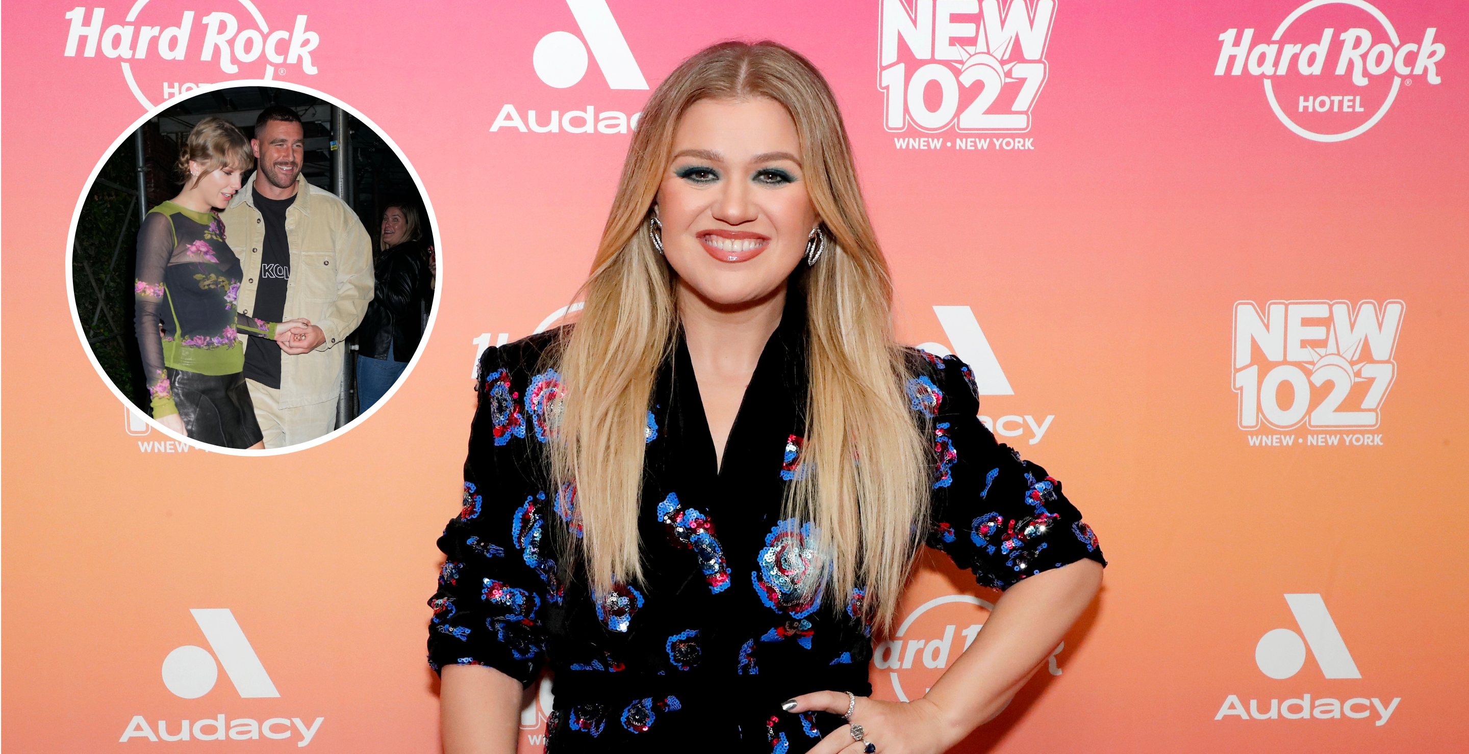 NEWARK, NEW JERSEY - OCTOBER 14: Kelly Clarkson attends Audacy's 10th Annual We Can Survive at Prudential Center on October 14, 2023 in Newark, New Jersey and NEW YORK, NEW YORK - OCTOBER 15: Taylor Swift and Travis Kelce have dinner at Waverly Inn on October 15, 2023 in New York City.