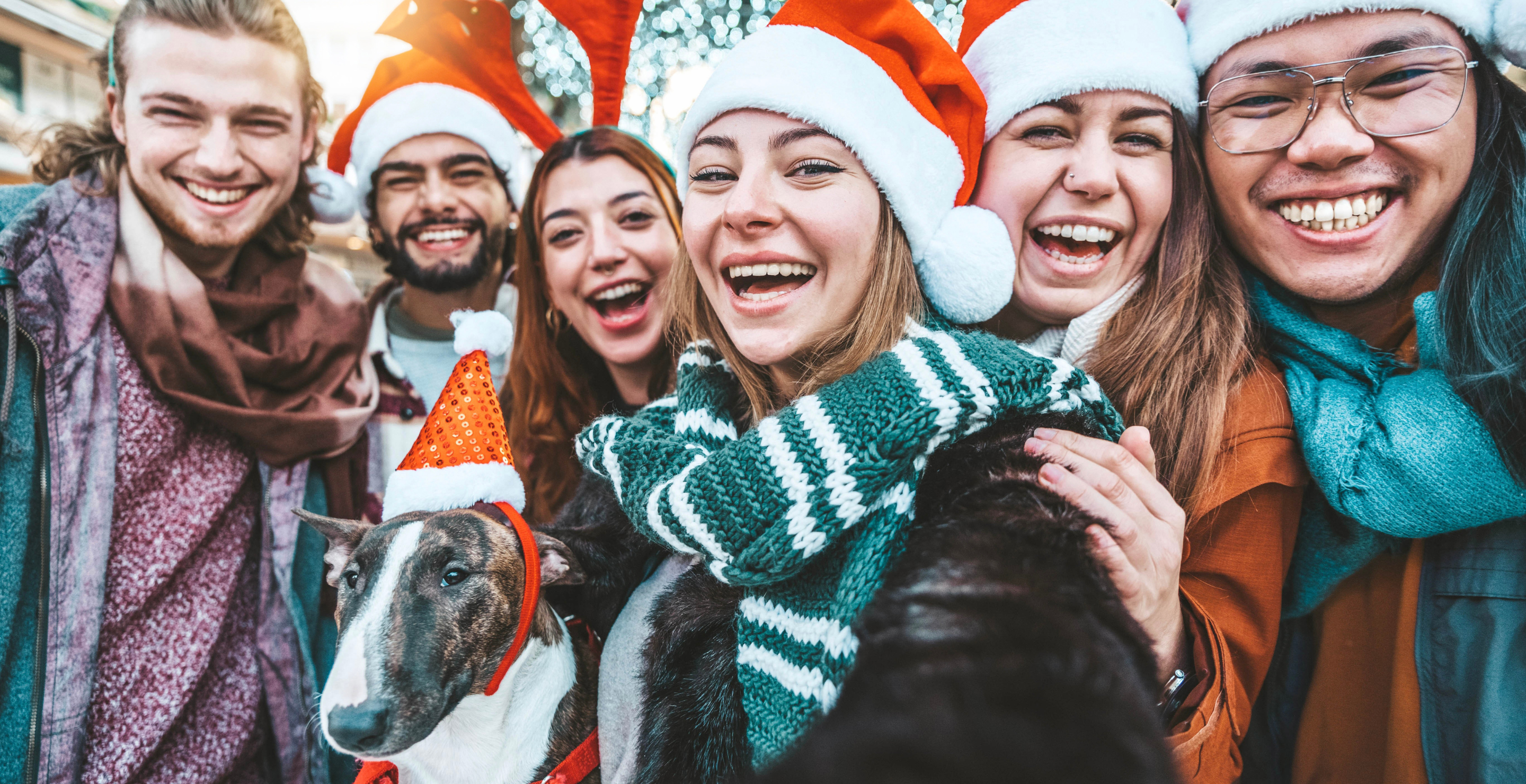 People taking Christmas selfie