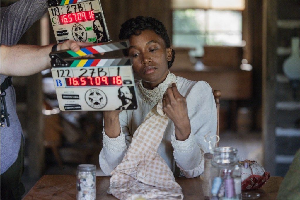 Lauren E. Banks as Jennie Reeves in 'Lawmen: Bass Reeves' BTS photo