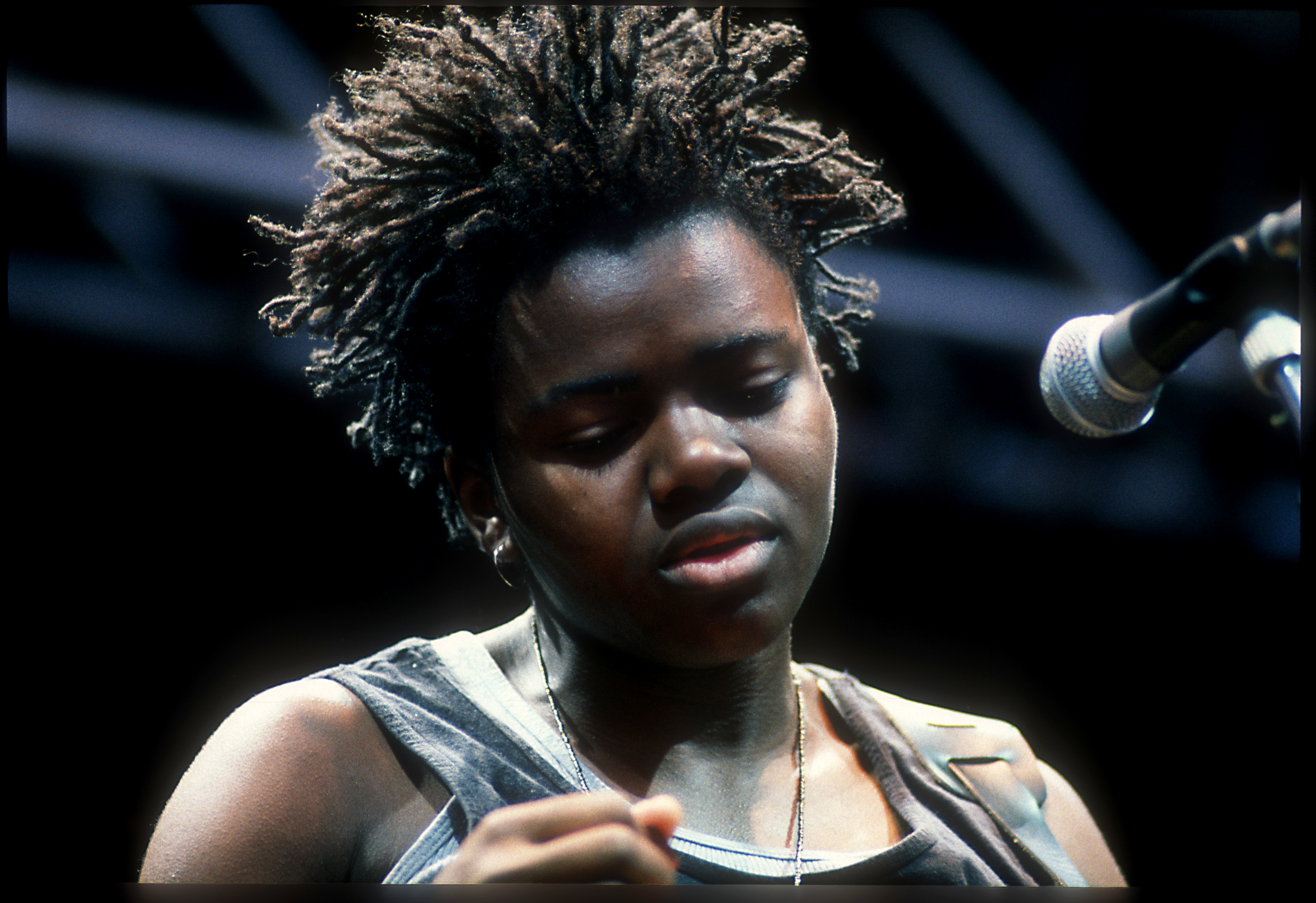 Singer Tracy Chapman Performs in Torino, Italy, Sept 1988. Amnesty International tour. 