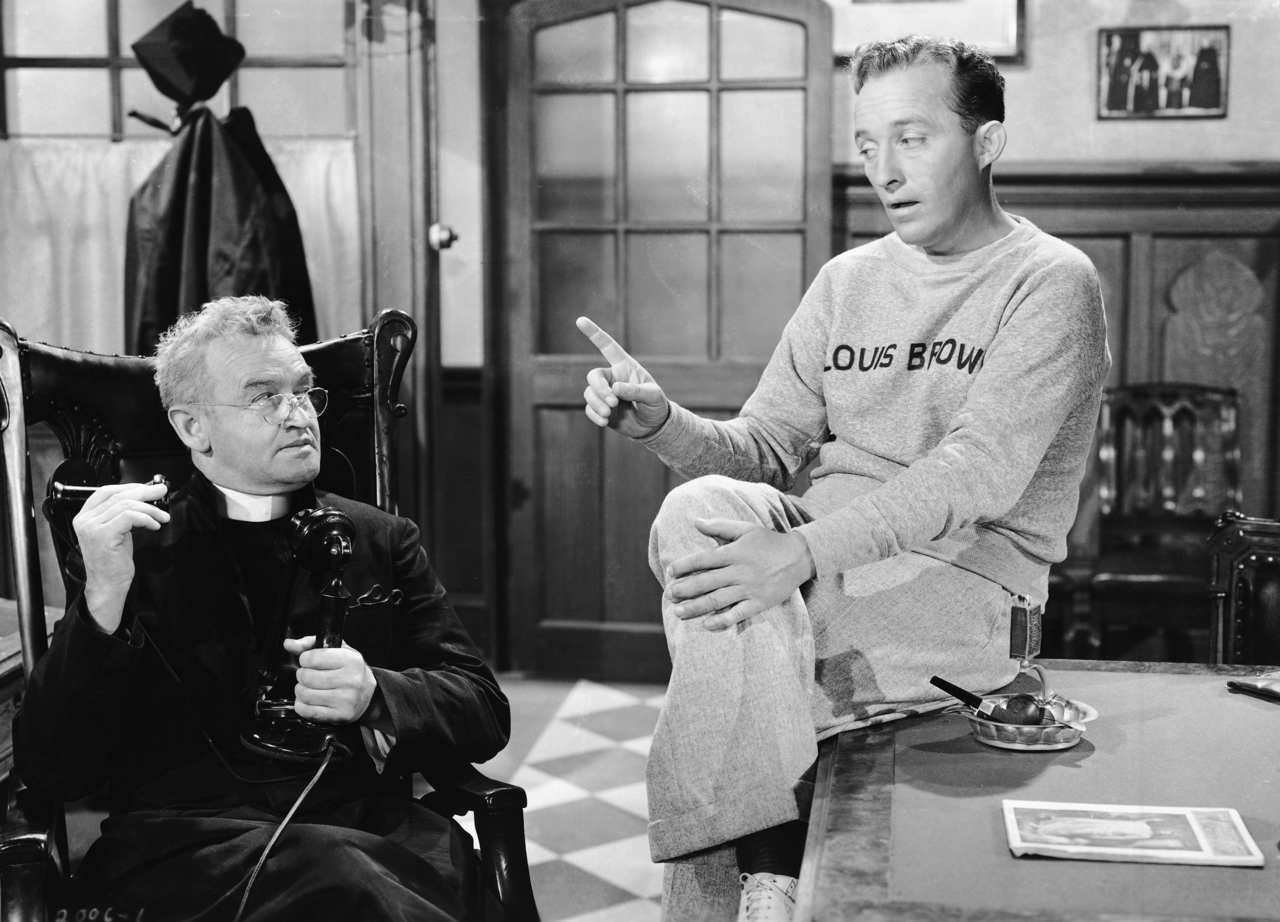 Barry Fitzgerald as Father Fitzgibbon and Bing Crosby as Father Chuck O'Malley in the 1944 film Going My Way. 