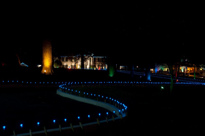 MEMPHIS, TN - NOVEMBER 20: The grounds of Graceland are illuminated with Christmas lights after the annual lighting ceremony at Graceland Plaza on November 20, 2009 in Memphis, Tennessee.