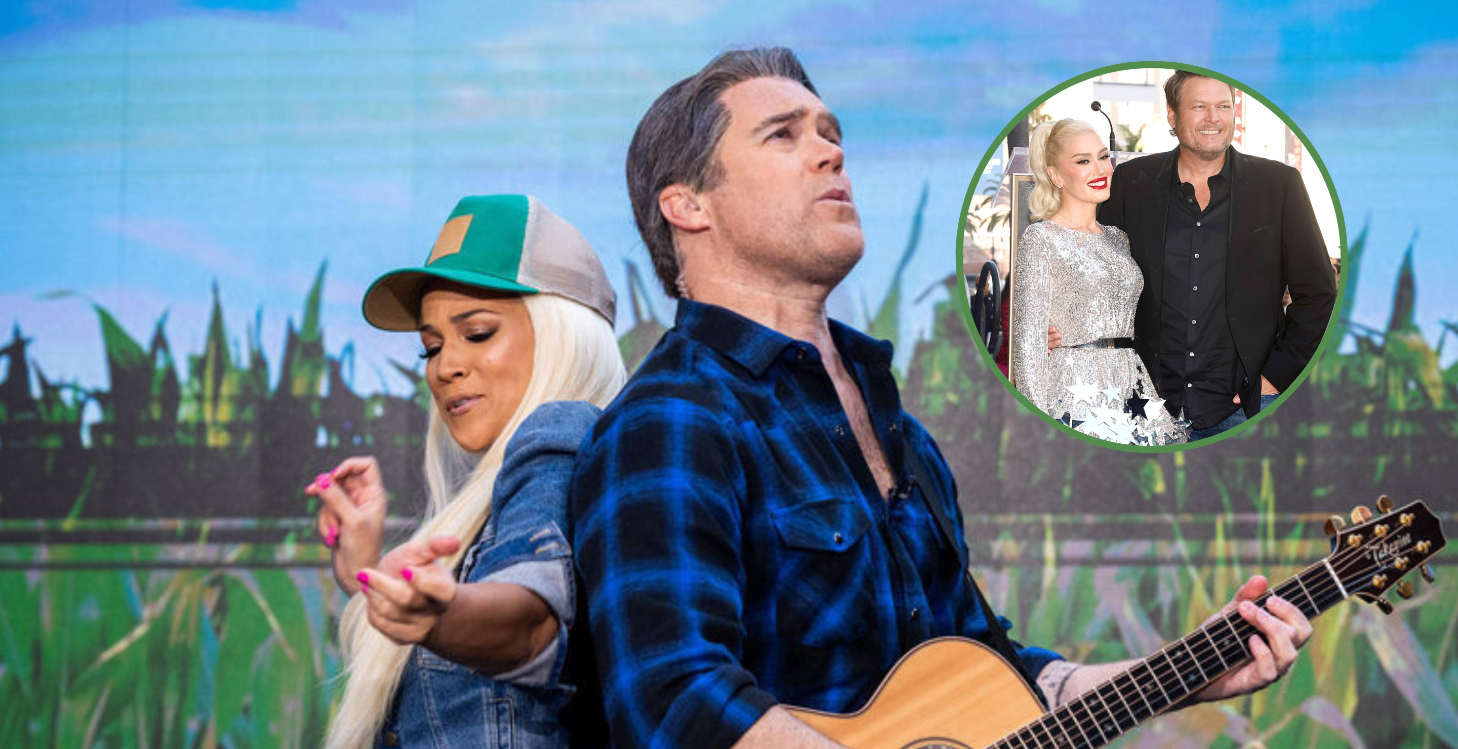 Laura Jarrett and Peter Alexander as Blake Shelton and Gwen Stefani/ Gwen Stefani and Blake Shelton attend the Hollywood Walk of Fame Star Ceremony Honoring Gwen Stefani on October 19, 2023 in Hollywood, California.