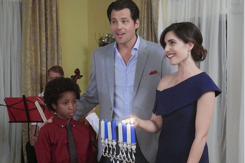 Ceyon Crossfield, Kristoffer Polaha, Carly Pope in "Double Holiday" Hallmark Hanukkah movie