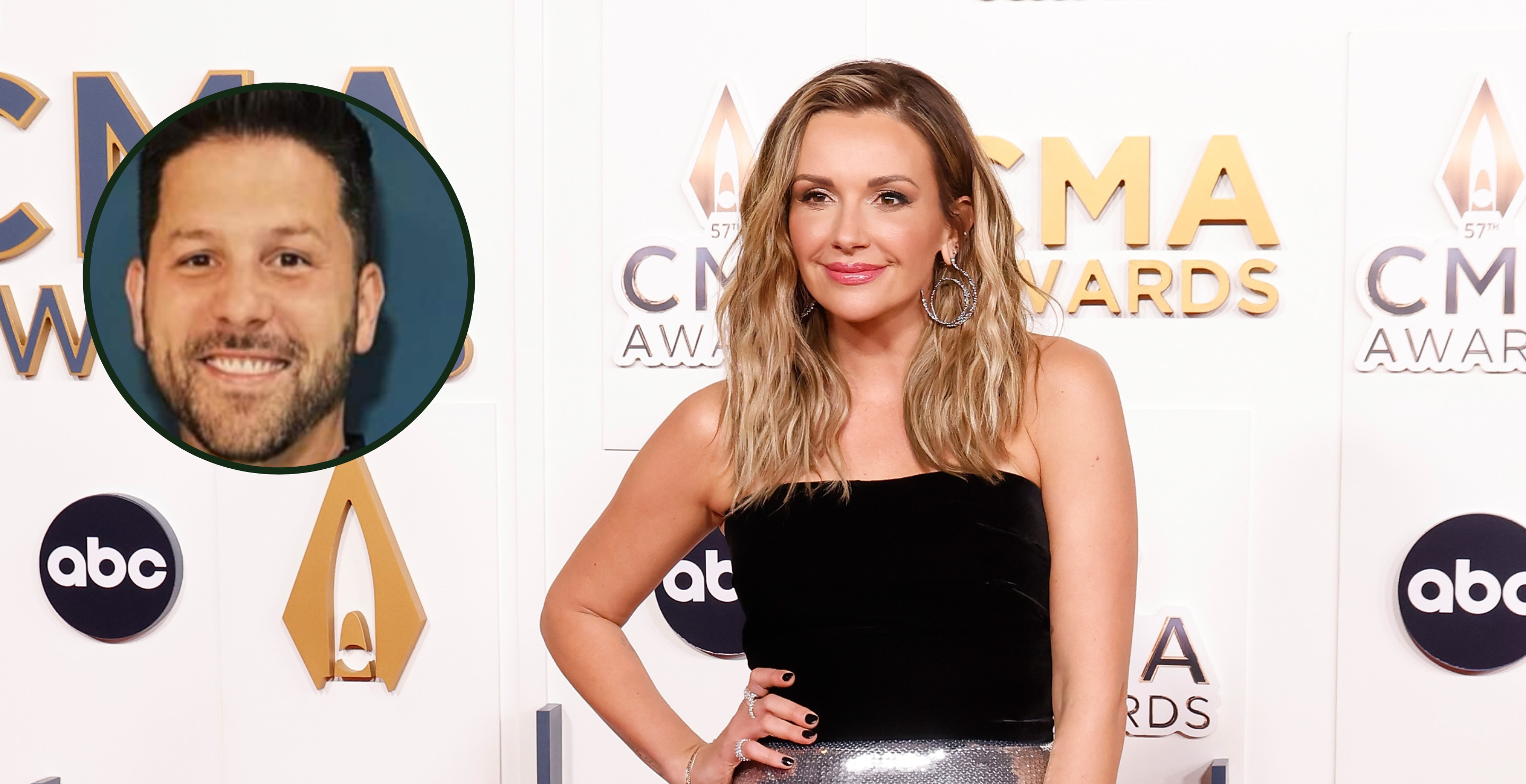 NASHVILLE, TENNESSEE - NOVEMBER 08: EDITORIAL USE ONLY: Carly Pearce attends the 2023 CMA Awards at Bridgestone Arena on November 08, 2023 in Nashville, Tennessee and screengrab from BC Taylor's Instagram.