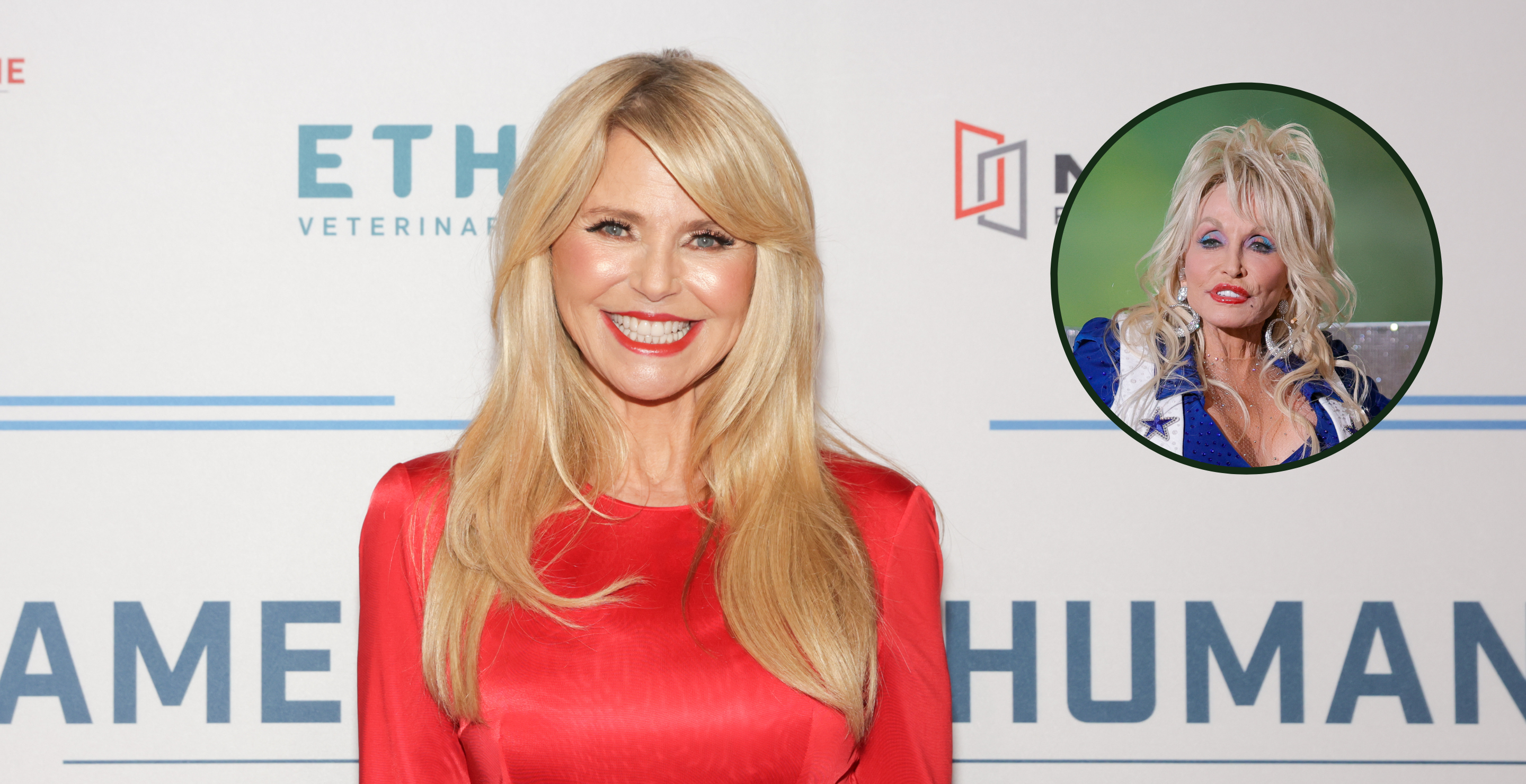 PALM BEACH, FLORIDA - NOVEMBER 10: Christie Brinkley attends the American Humane Hero Dog Awards at The Breakers on November 10, 2023 in Palm Beach, Florida and ARLINGTON, TX - NOVEMBER 23: Dolly Parton performs during the halftime show during the game between the Dallas Cowboys and the Washington Commanders on November 23, 2023 at AT&T Stadium in Arlington, Texas.