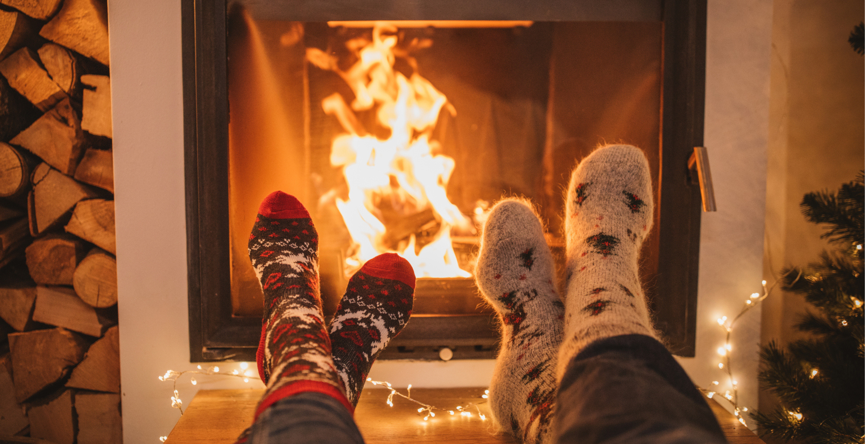 Relaxing by the fire at Christmas