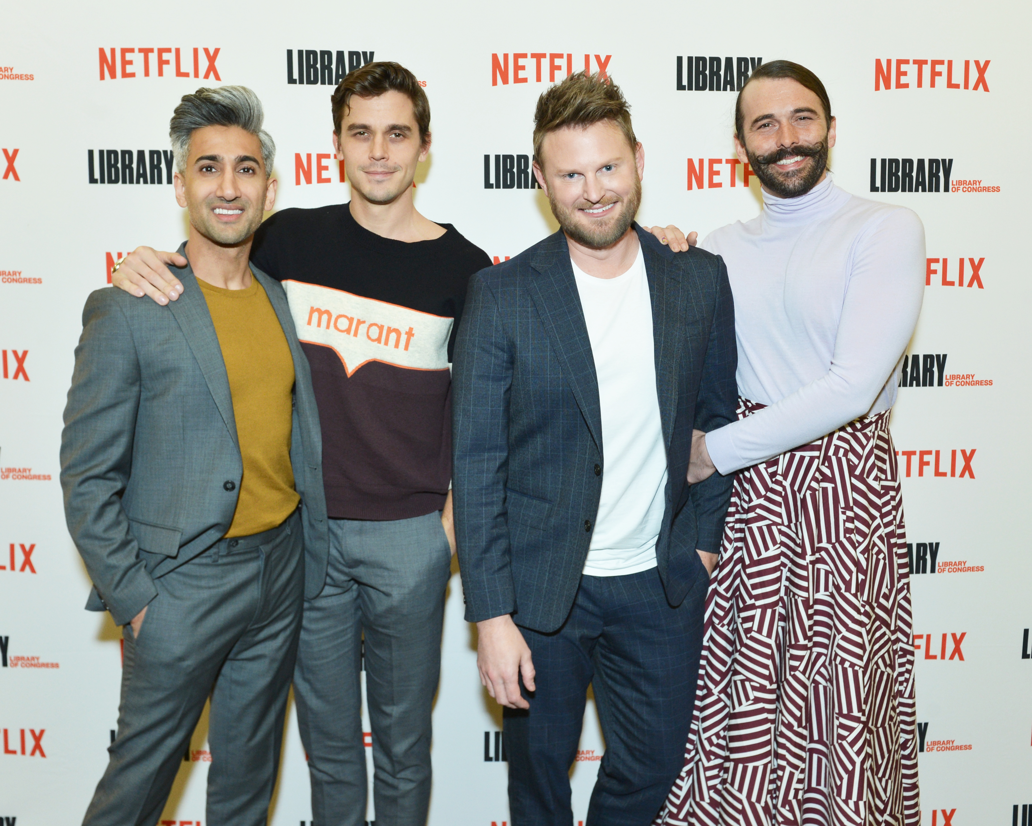 WASHINGTON, DC - APRIL 03: Cast members of "Queer Eye" (left-right) Tan France, Antoni Porowski, Bobby Berk and Jonathan Van Ness at The Library of Congress on April 03, 2019 in Washington, DC.