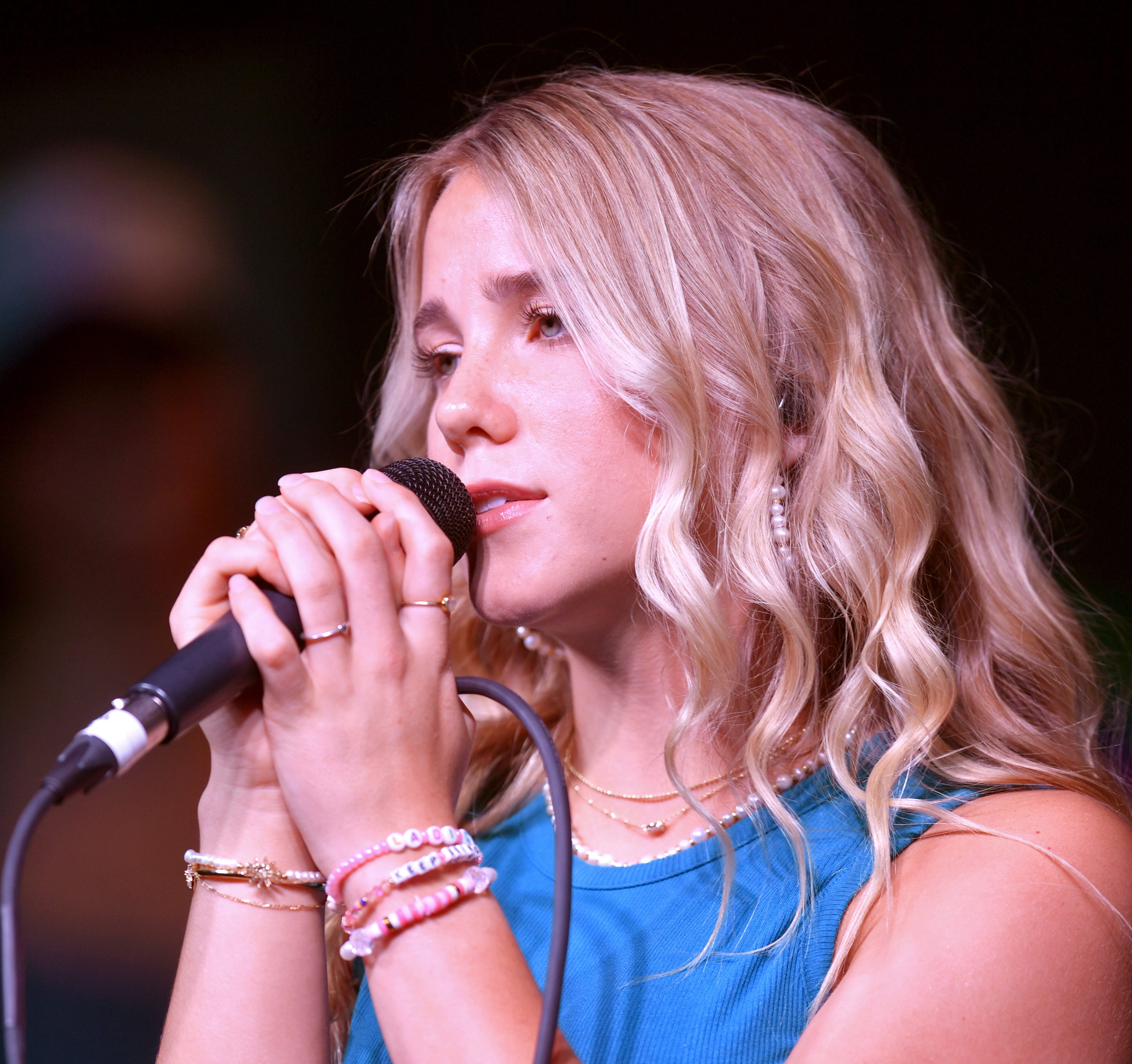 NASHVILLE, TENNESSEE - JUNE 10: Avery Anna performs onstage during SiriusXM's The Music Row Happy Hour Live On The Highway from Margaritaville on June 10, 2023 in Nashville, Tennessee.