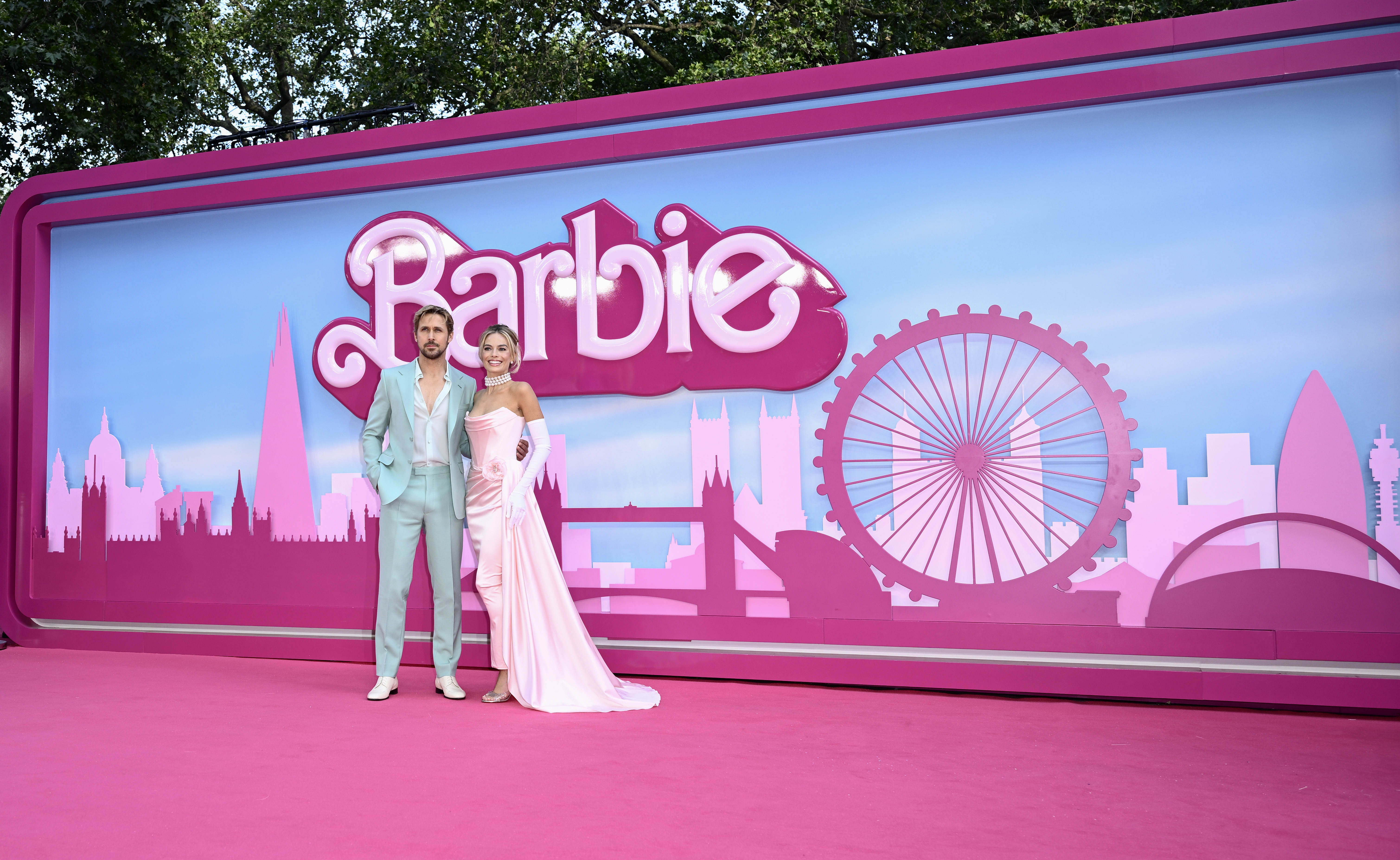 LONDON, ENGLAND - JULY 12: Ryan Gosling and Margot Robbie attend the "Barbie" European Premiere at Cineworld Leicester Square on July 12, 2023 in London, England. 