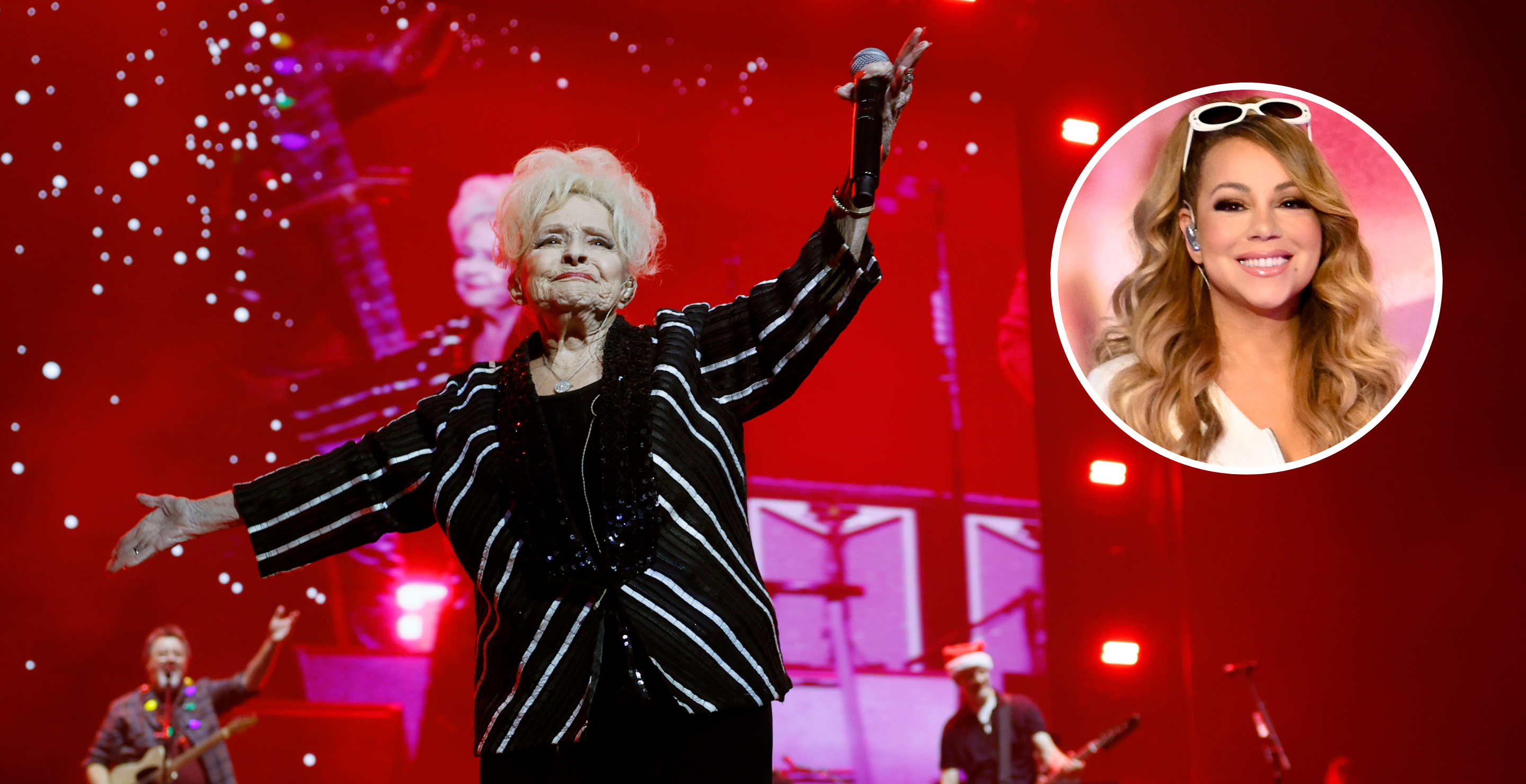 NASHVILLE, TENNESSEE - DECEMBER 05: (EDITORIAL USE ONLY) Brenda Lee performs onstage for All for the Hall a concert hosted by Keith Urban and Vince Gill (L) benefiting the Country Music Hall of Fame and Museum at Bridgestone Arena on December 05, 2023 in Nashville, Tennessee. and Mariah Carey performs "All I Want for Christmas Is You" at the 2023 Billboard Music Awards at Culver Studios in Culver City, California. The show airs on November 19, 2023 on BBMAs.watch.