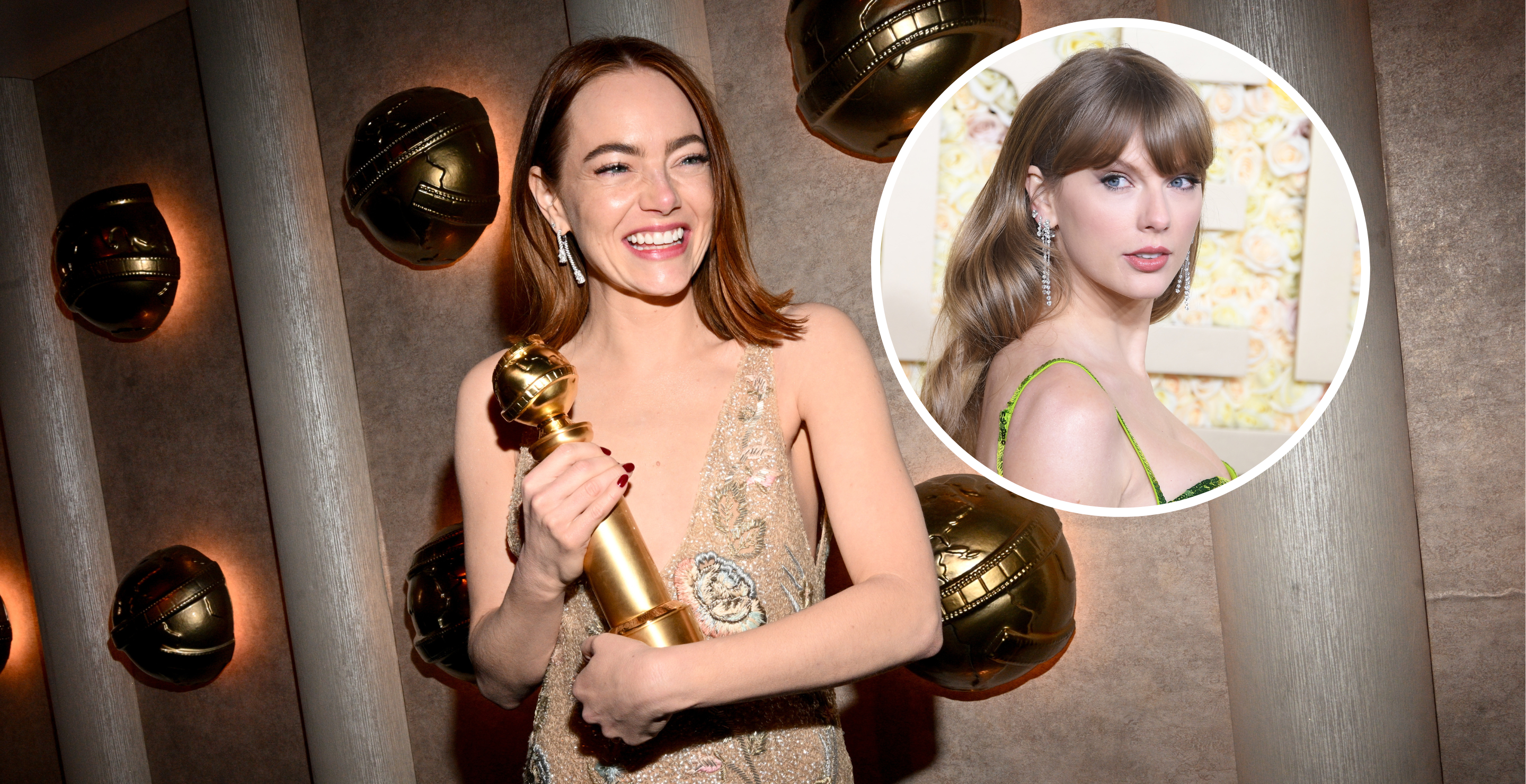 Emma Stone and Taylor Swift at the 2024 Golden Globe Awards