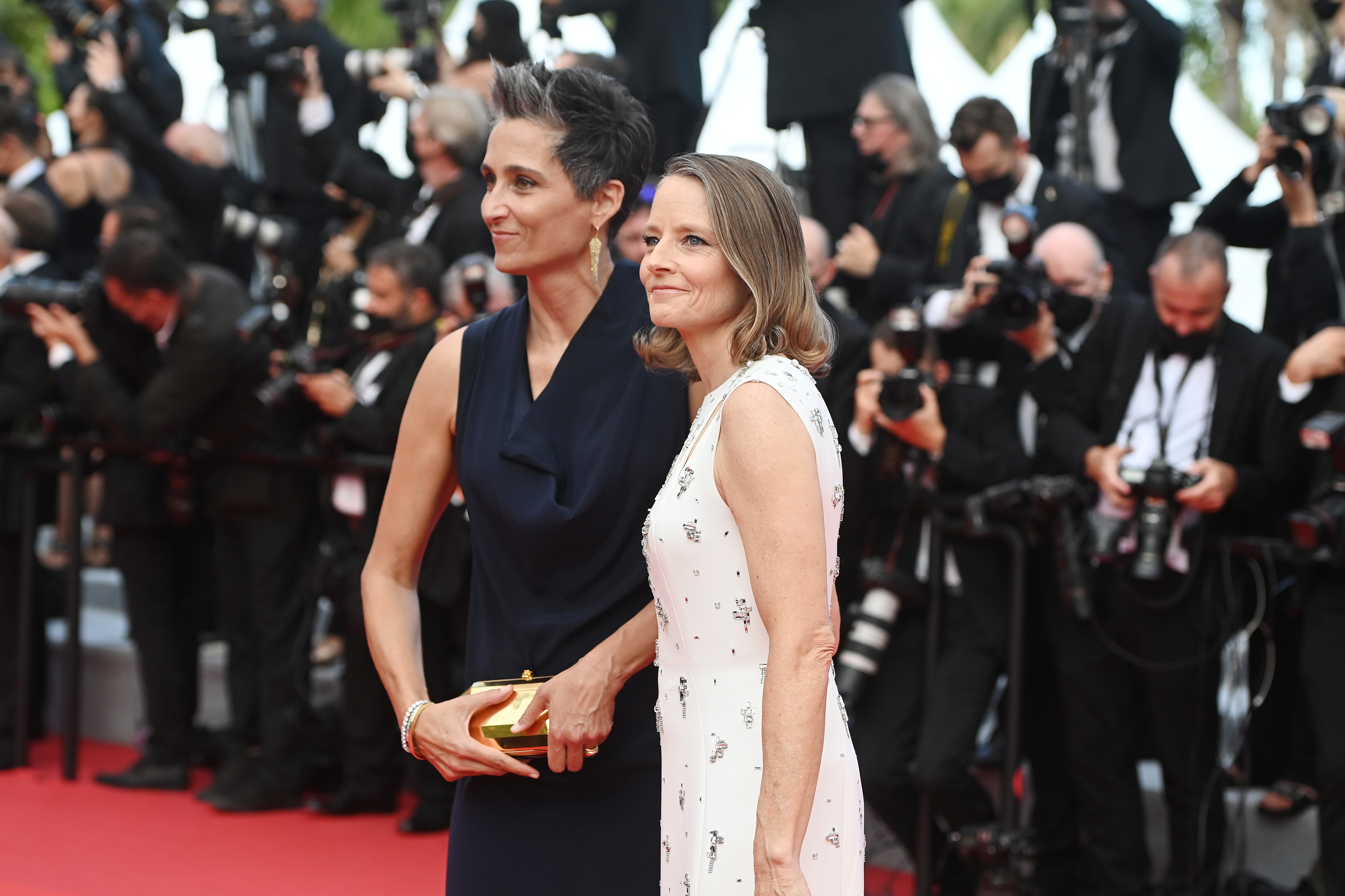 CANNES, FRANCE - JULY 06: Jodie Foster and Alexandra Hedison attend the "Annette" screening and opening ceremony during the 74th annual Cannes Film Festival on July 06, 2021 in Cannes, France. 