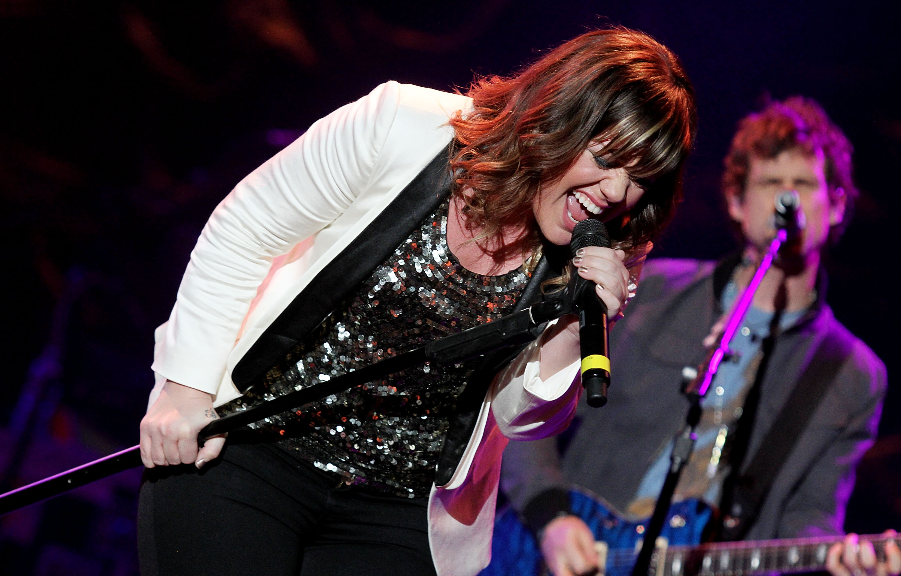 Lowell, MA - DECEMBER 8: Kelly Clarkson performs at Kiss 108 FM's Jingle Ball 2011 at the Tsongas Center in Lowell, MA on December 8, 2011. 