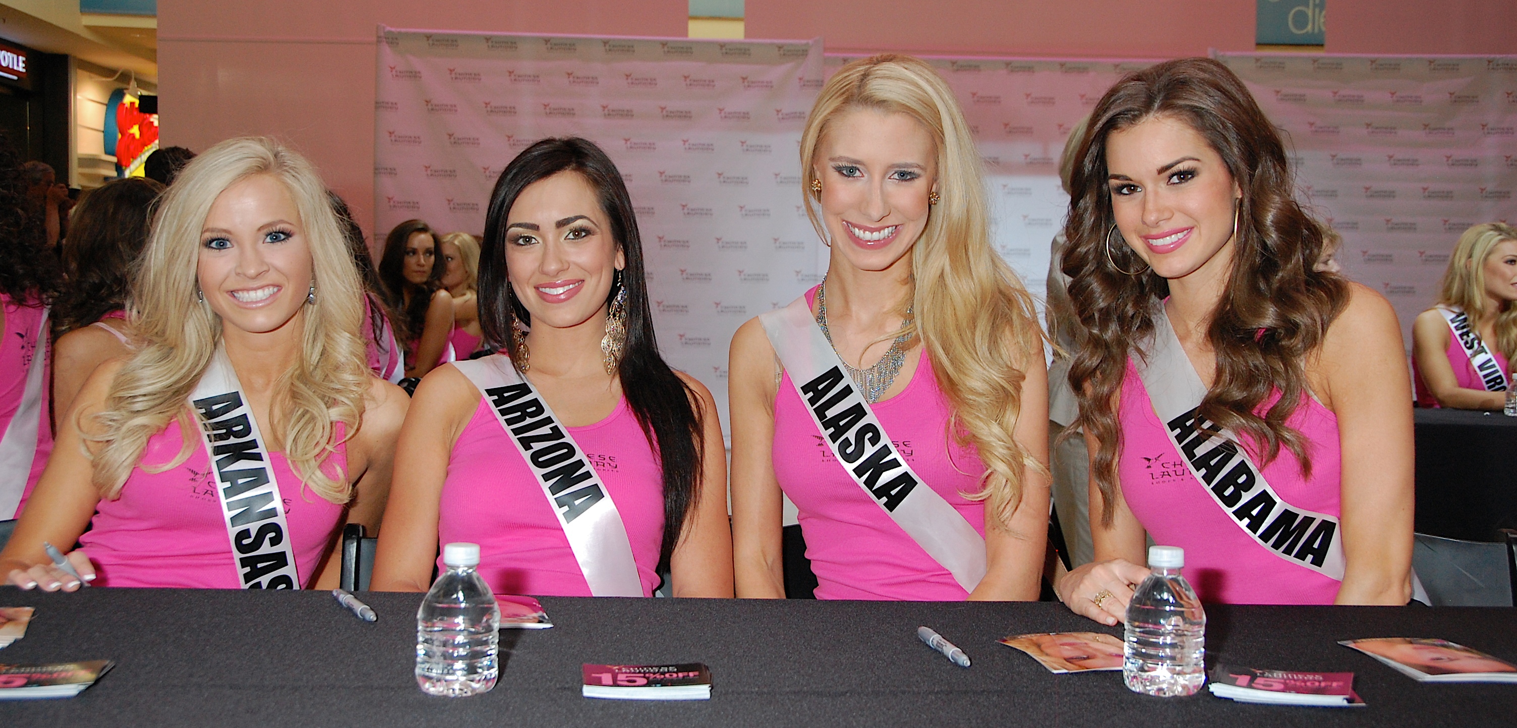 LAS VEGAS, NV - JUNE 08: (L-R) Miss Arkansas USA Hannah Billingsley, Miss Arizona USA Rachel Massie, Miss Alaska USA Melissa McKinney and Miss Alabama USA Mary Margaret McCord attend an autograph signing at the Chinese Laundry store at the Fashion Show mall on June 8, 2013 in Las Vegas, Nevada. 