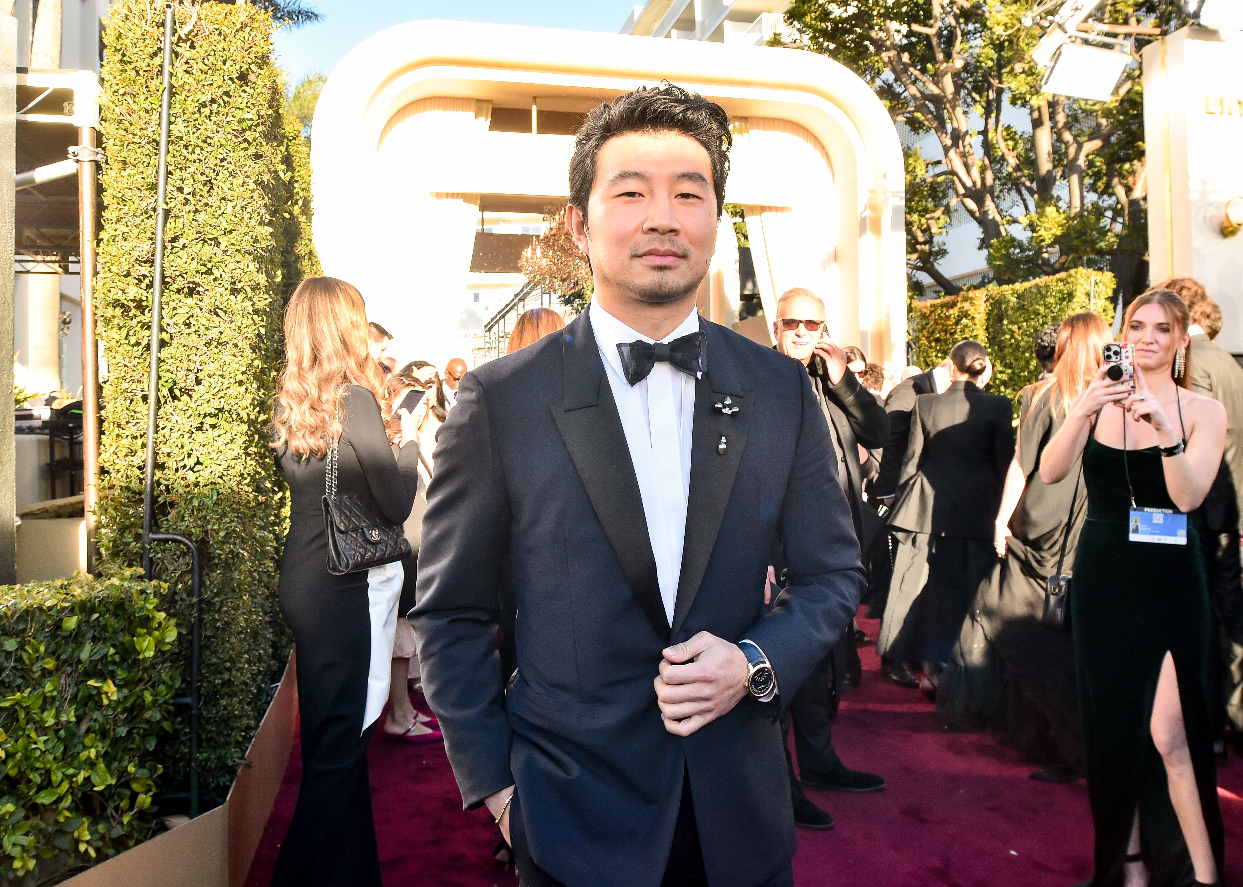 Simu Liu at the 81st Golden Globe Awards held at the Beverly Hilton Hotel on January 7, 2024 in Beverly Hills, California.