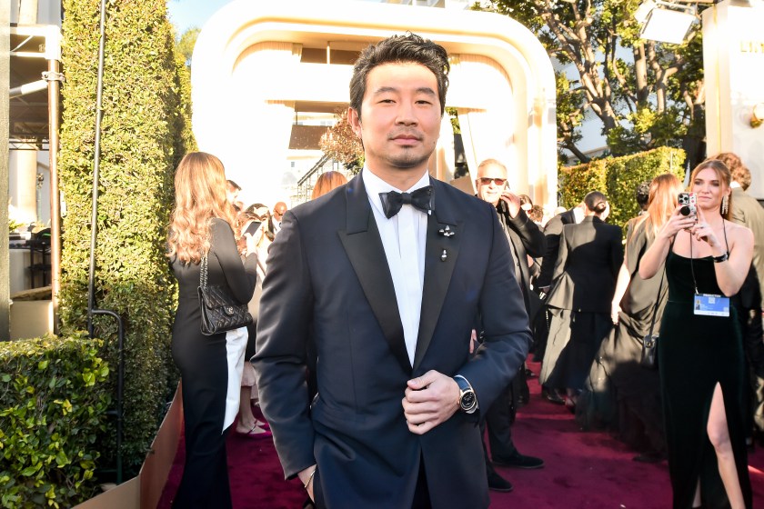 Simu Liu at the 81st Golden Globe Awards held at the Beverly Hilton Hotel on January 7, 2024 in Beverly Hills, California.
