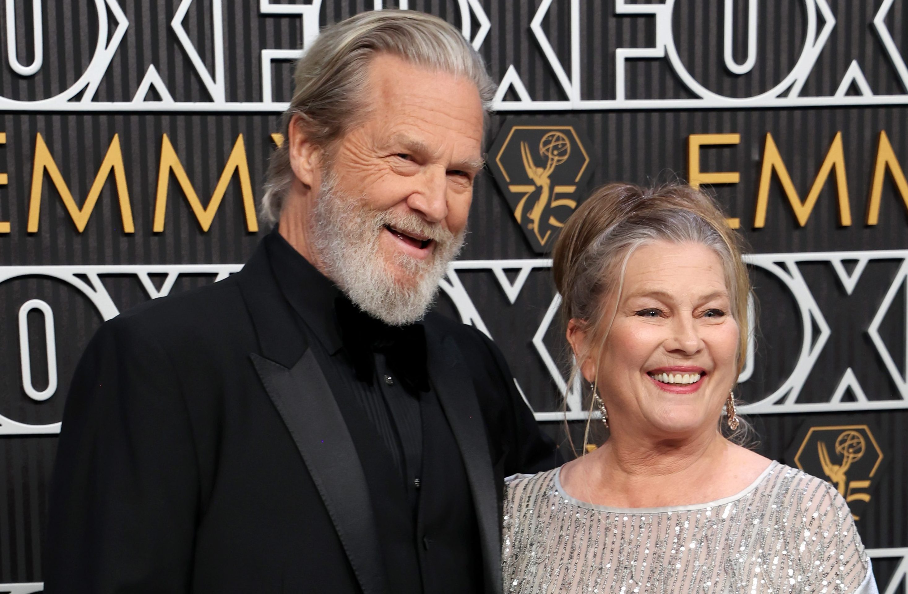 Jeff Bridges and Susan Geston attend the 75th Primetime Emmy Awards at Peacock Theater on January 15, 2024 in Los Angeles, California. 