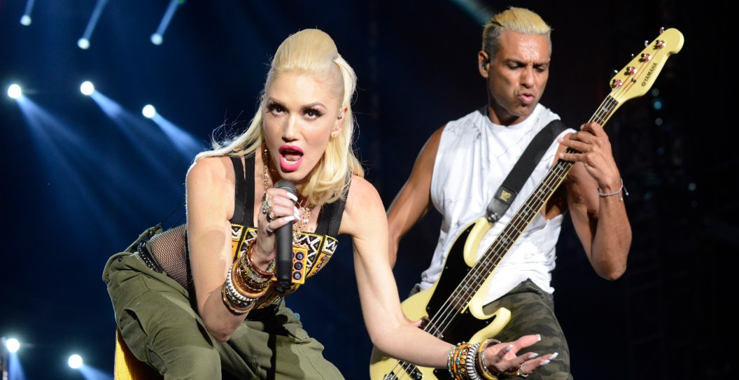 DEL MAR, CA - SEPTEMBER 18: Gwen Stefani (L) and Tony Kanal of No Doubt perform during KAABOO Festival 2015 at Del Mar Fairgrounds on September 18, 2015 in Del Mar, California.