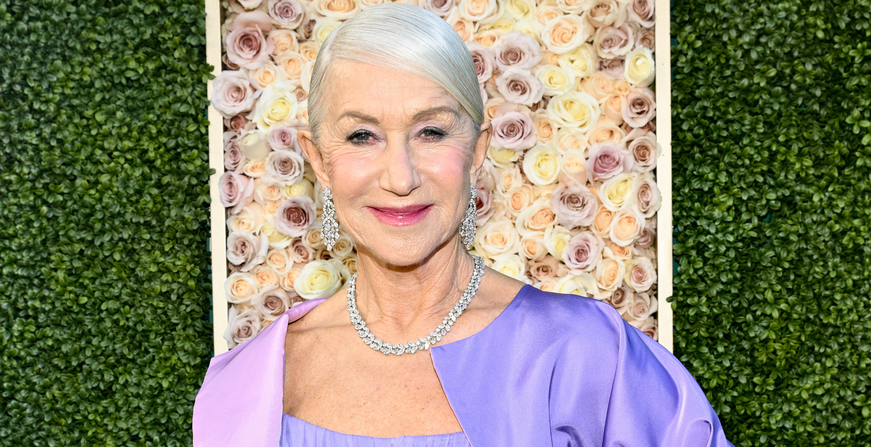 Helen Mirren at the 81st Golden Globe Awards held at the Beverly Hilton Hotel on January 7, 2024 in Beverly Hills, California. (Photo by Michael Buckner/Golden Globes 2024/Golden Globes 2024 via Getty Images)