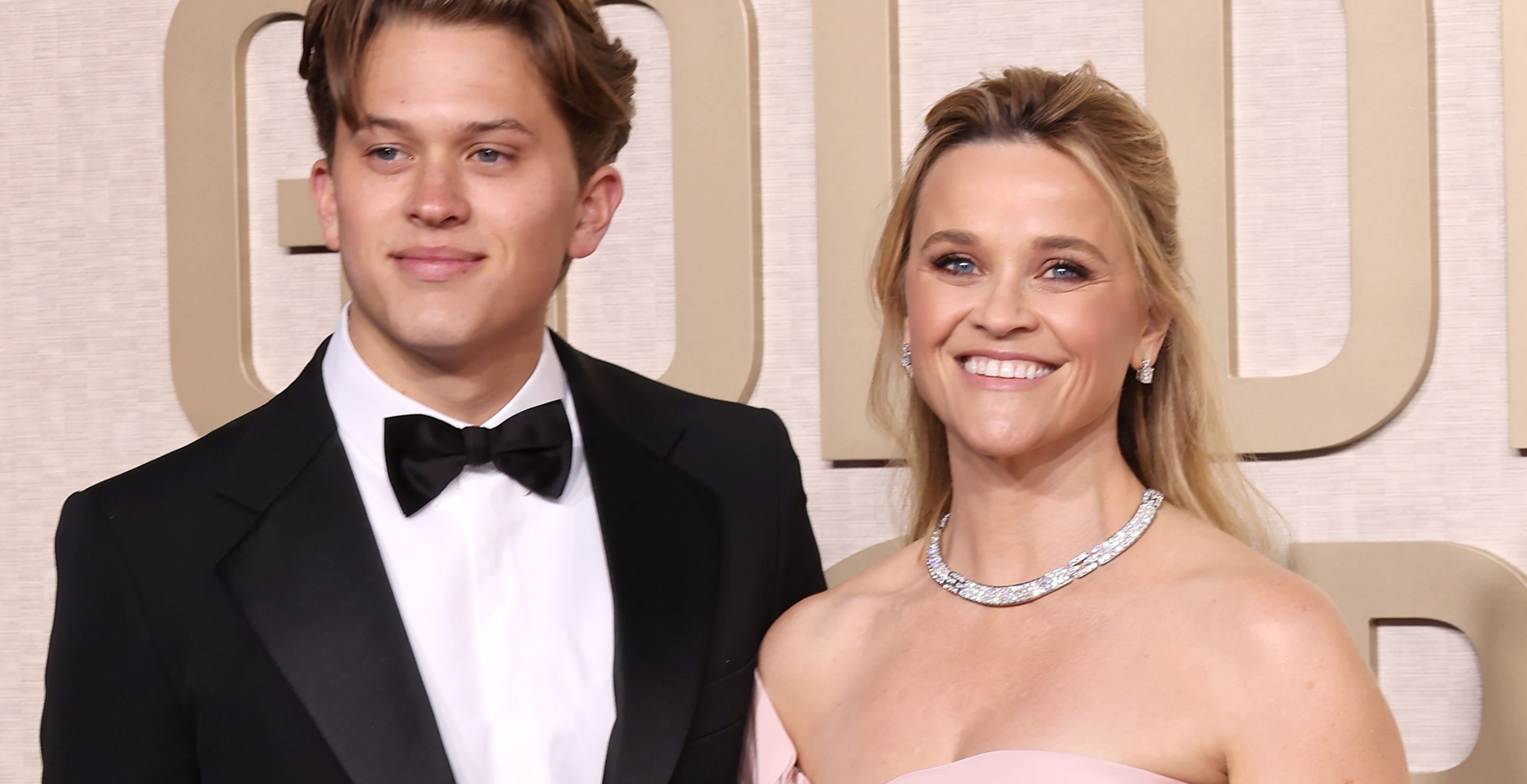 Deacon Phillippe and Reese Witherspoon attend the 81st Annual Golden Globe Awards at The Beverly Hilton on January 07, 2024 in Beverly Hills, California.