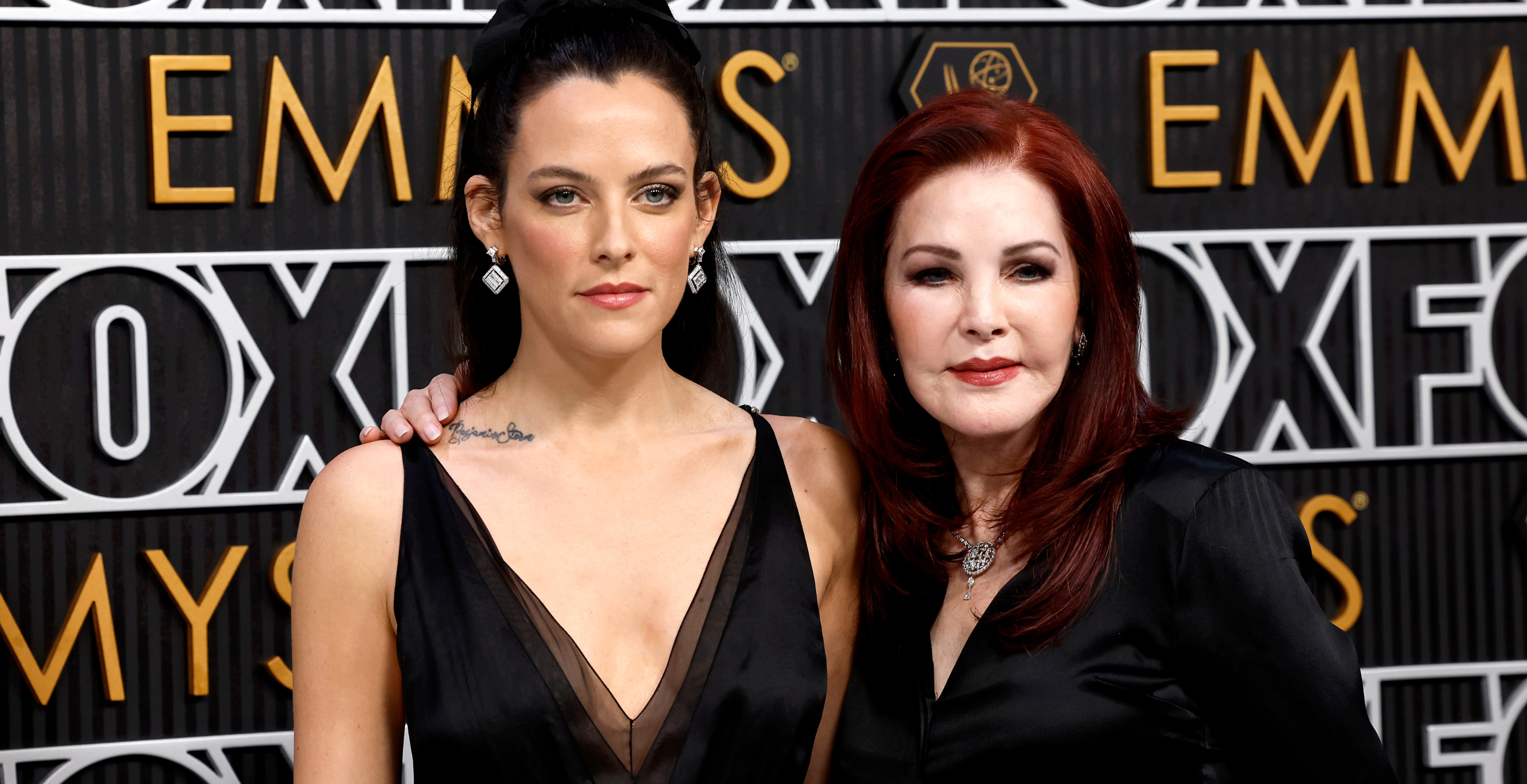 Riley Keough and Priscilla Presley attend the 75th Primetime Emmy Awards at Peacock Theater on January 15, 2024 in Los Angeles, California.