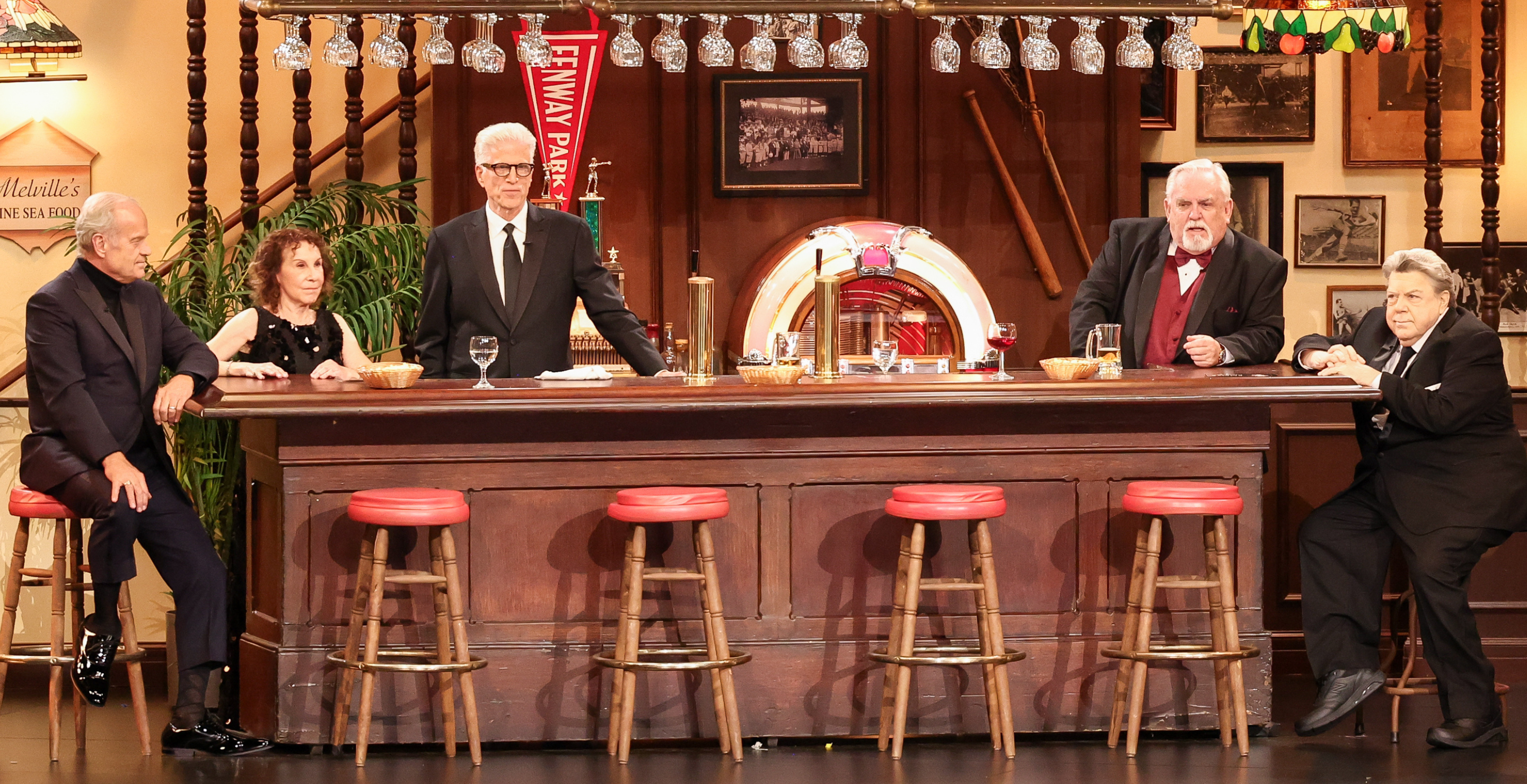 Kelsey Grammer, Ted Danson and the cast of "Cheers" at the 75th Primetime Emmy Awards held at the Peacock Theater on January 15, 2024 in Los Angeles, California.