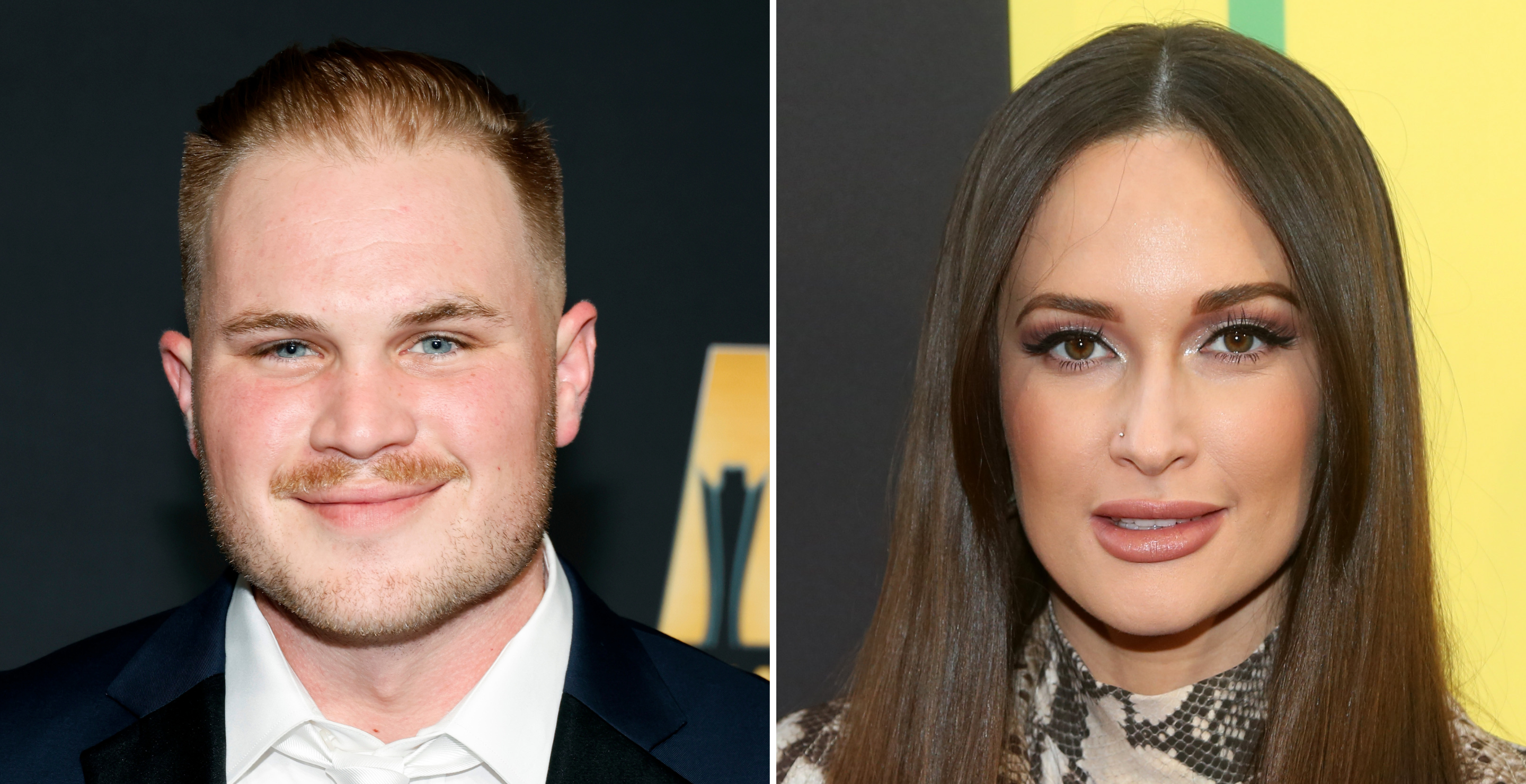FRISCO, TEXAS - MAY 11: Zach Bryan attends the 58th Academy Of Country Music Awards at The Ford Center at The Star on May 11, 2023 in Frisco, Texas and NEW YORK, NEW YORK - APRIL 04: Kacey Musgraves poses at the opening night of the new musical "Shucked" on Broadway at The Nederlander Theatre on April 4, 2023 in New York City. (