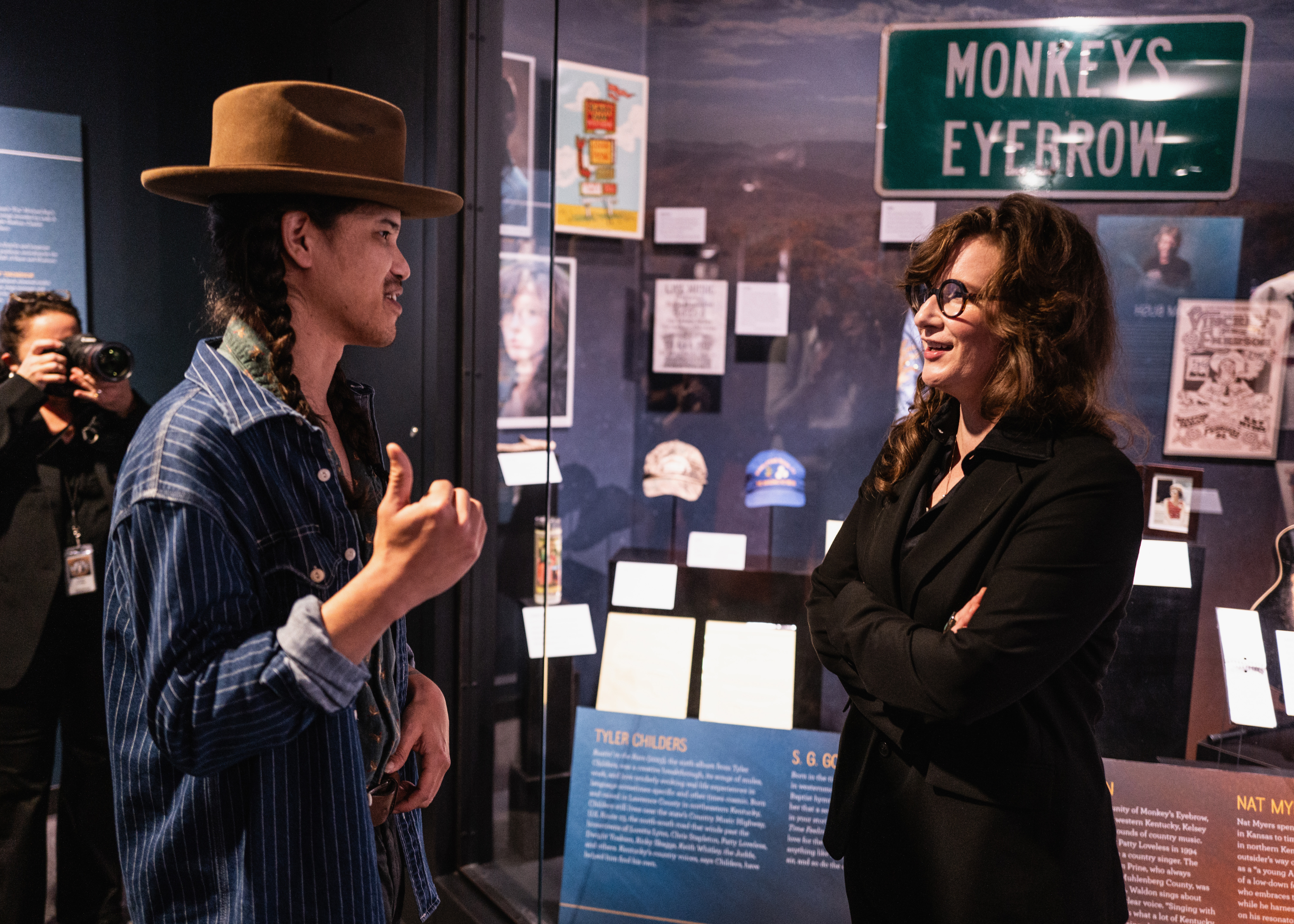 NASHVILLE, TENNESSEE - FEBRUARY 27: (L-R) Nat Myers and S.G. Goodman attend the opening of "American Currents: State of the Music" at Country Music Hall of Fame and Museum on February 27, 2024 in Nashville, Tennessee.