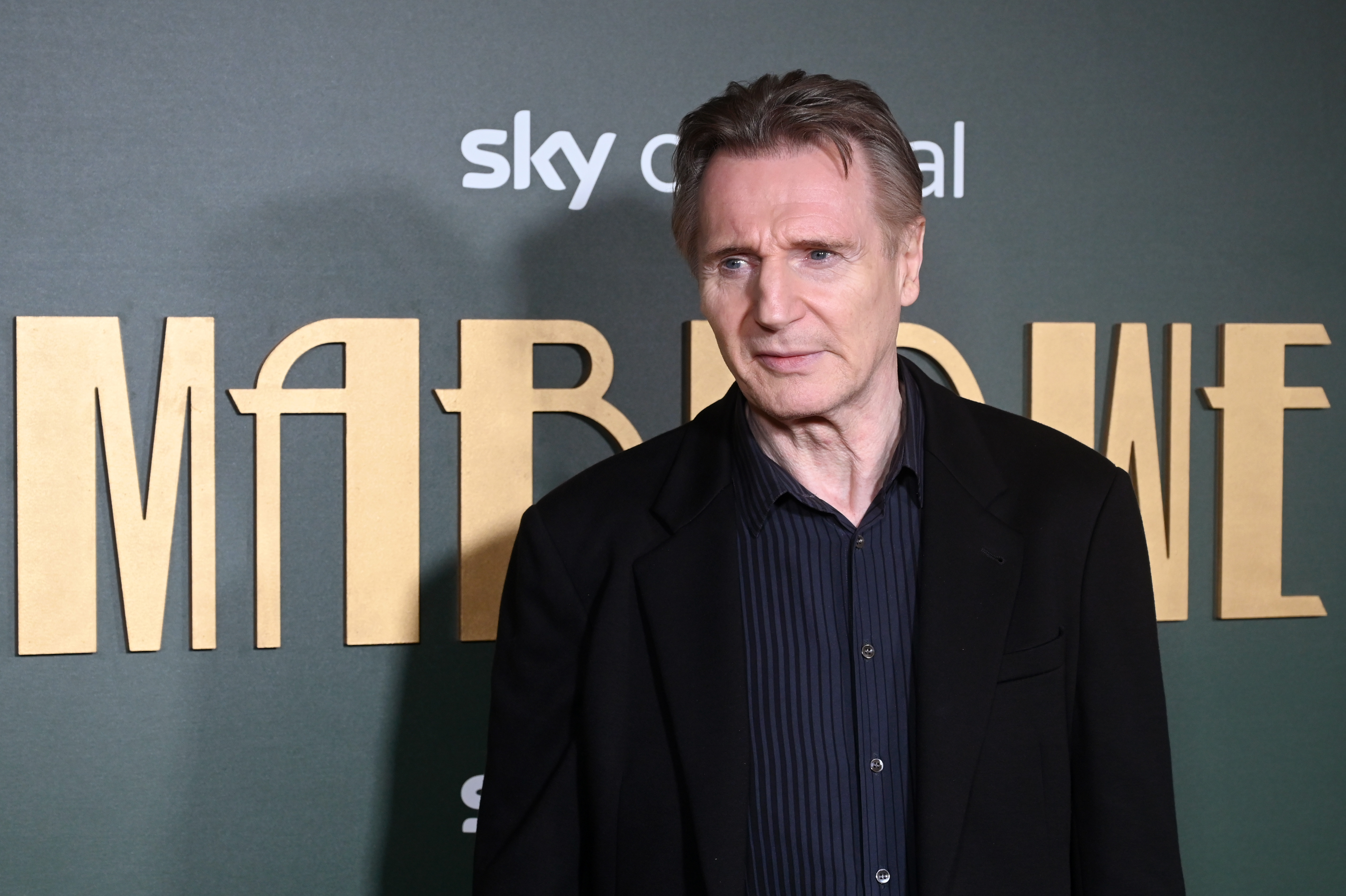 LONDON, ENGLAND - MARCH 16: Liam Neeson arrives at the UK premiere of "Marlowe" at Vue West End on March 16, 2023 in London, England.