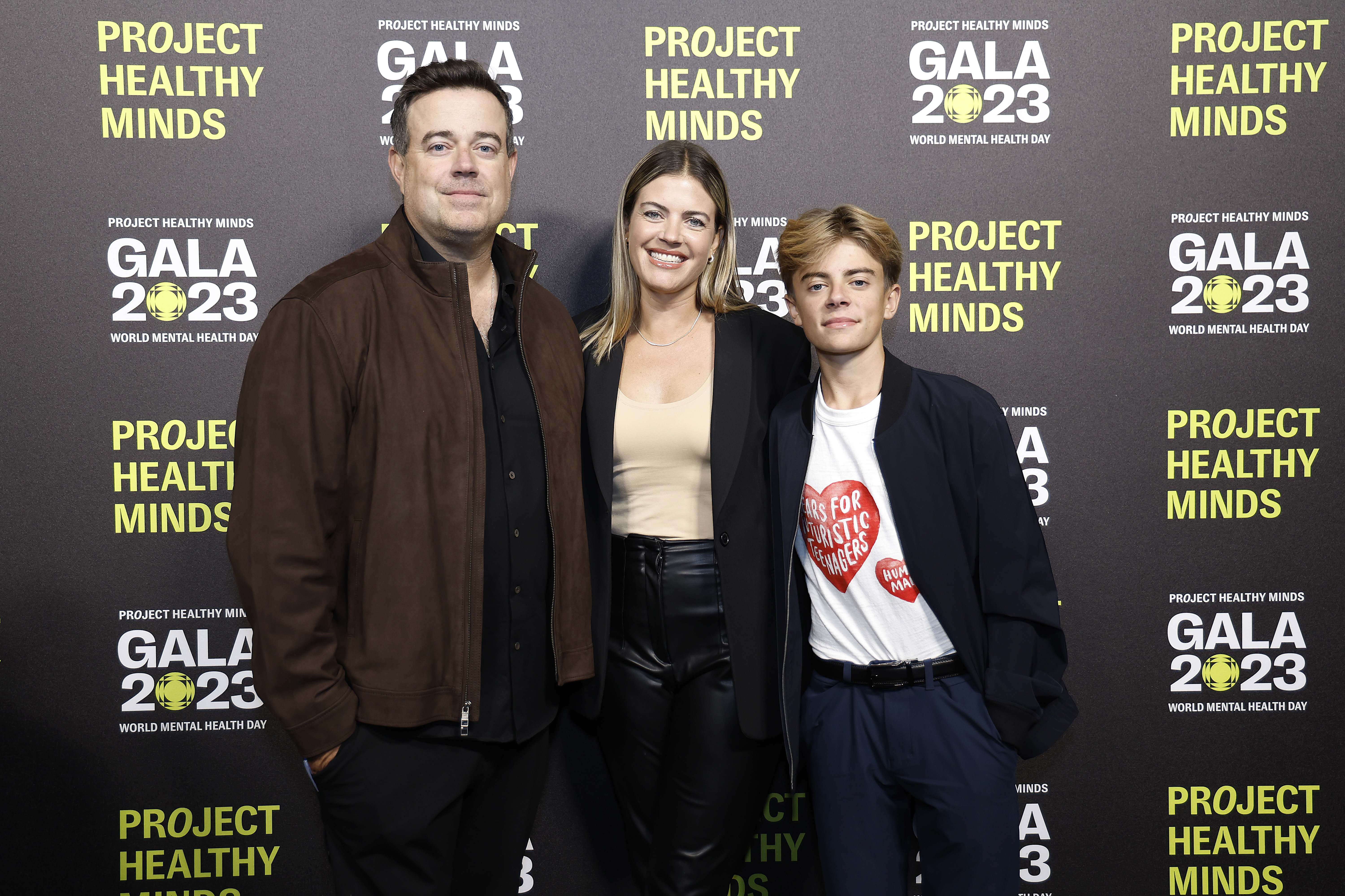 NEW YORK, NEW YORK - OCTOBER 10: (L-R) Carson Daly, Siri Pinter, and Jackson Daly attend Project Healthy Mind's World Mental Health Day Gala at Spring Studios on October 10, 2023 in New York City. 