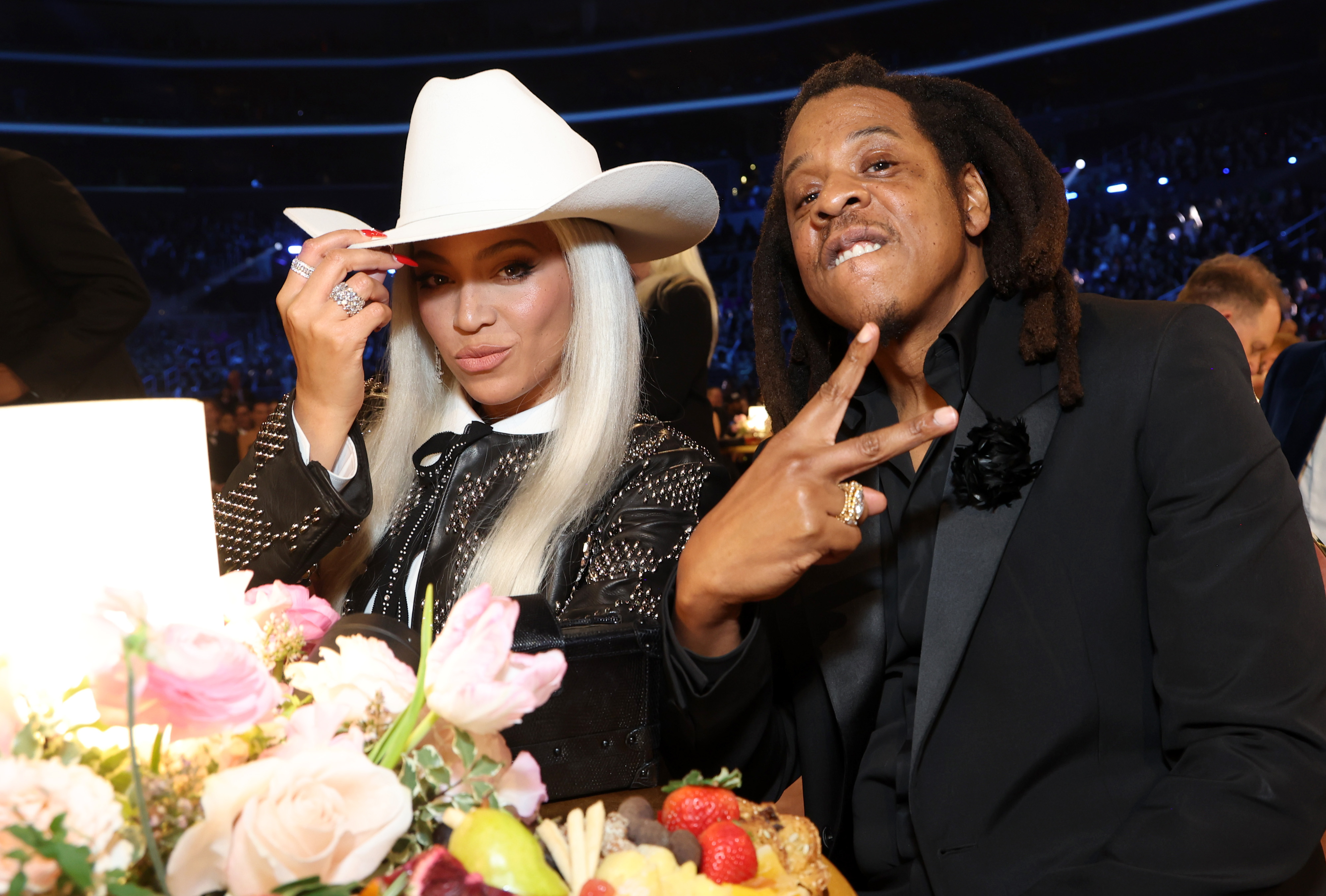LOS ANGELES, CALIFORNIA - FEBRUARY 04: (L-R) Beyonc&eacute; and Jay-Z attend the 66th GRAMMY Awards at Crypto.com Arena on February 04, 2024 in Los Angeles, California. 