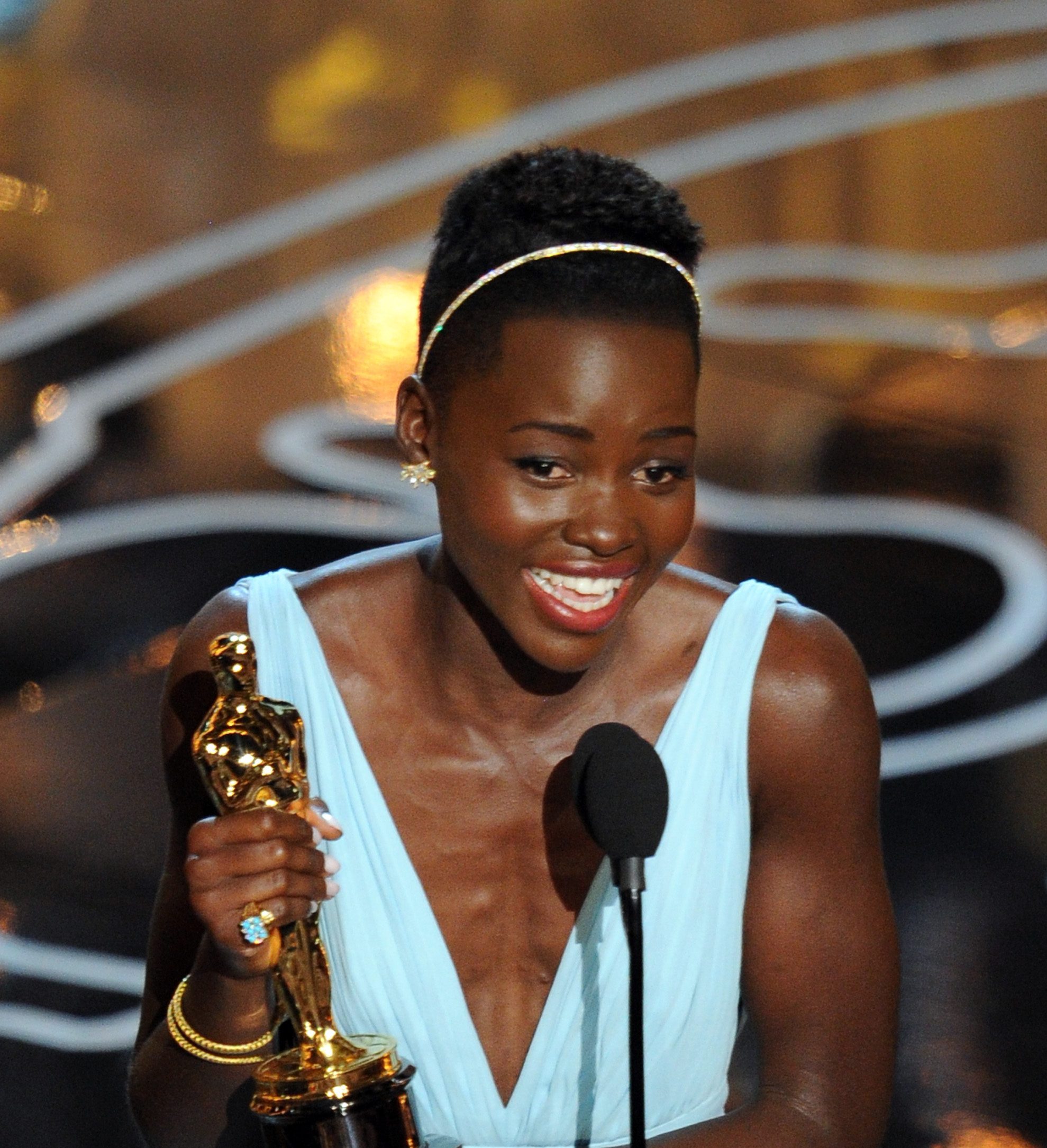 HOLLYWOOD, CA - MARCH 02: Actress Lupita Nyong'o onstage during the Oscars at the Dolby Theatre on March 2, 2014 in Hollywood, California.