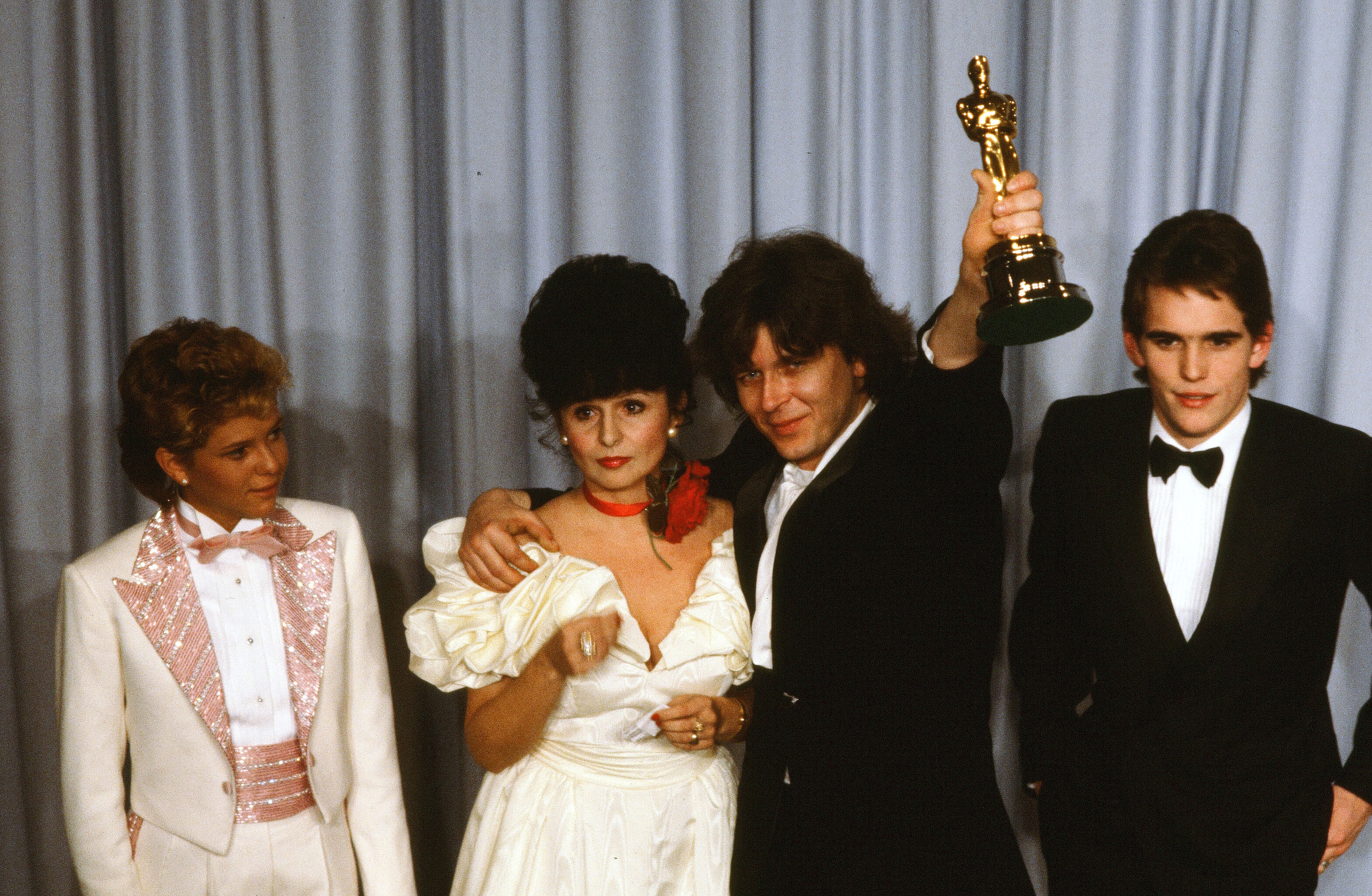LOS ANGELES,CA - APRIL 11, 1983: Actress ;Kristy McNichol and actor Matt Dillon pose backstage with Zbigniew Rybczynski winner of "Best Animated Short" during the 55th Academy Awards at Dorothy Chandler Pavilion, Los Angeles, California.