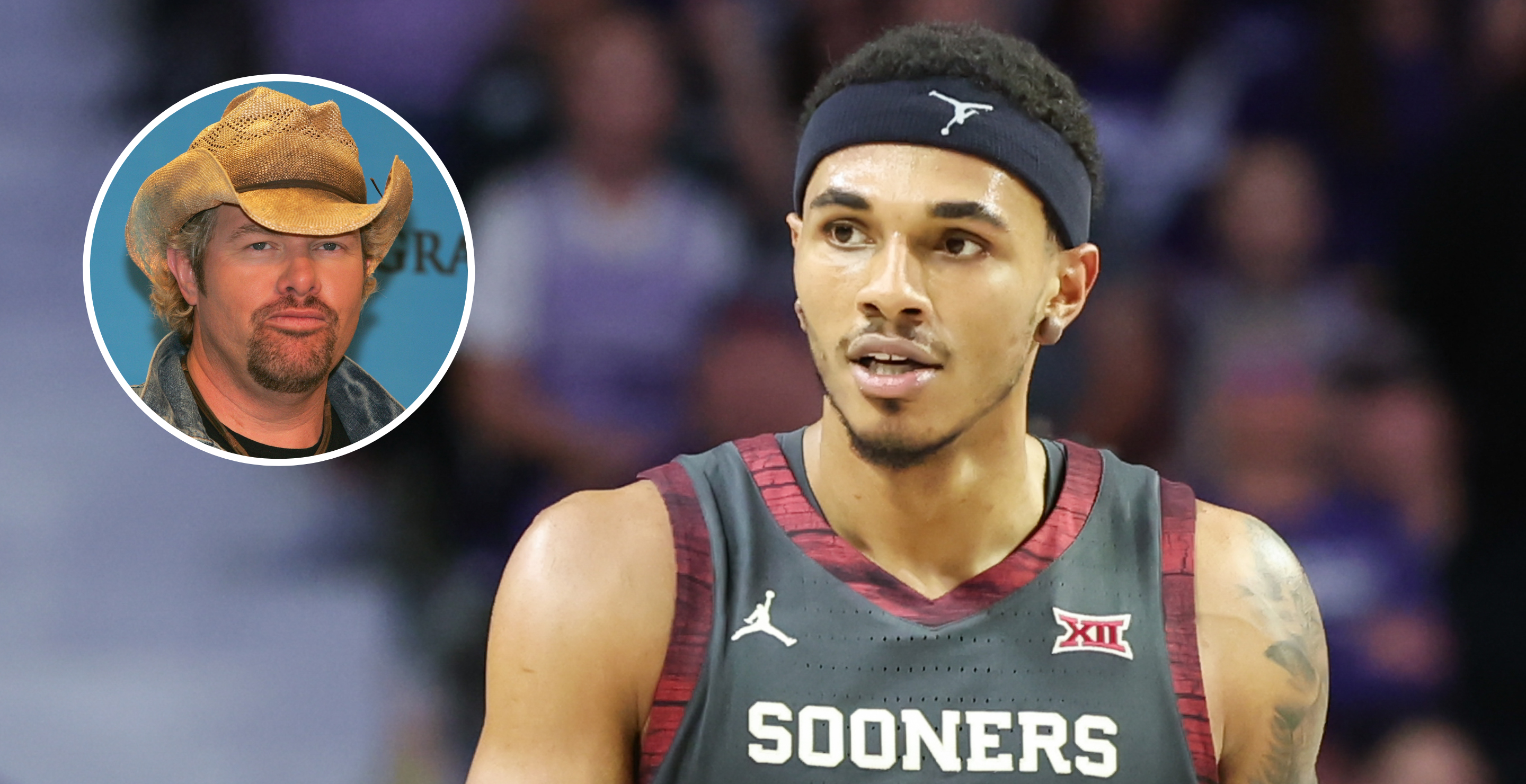 MANHATTAN, KS - JANUARY 30: Oklahoma Sooners guard Rivaldo Soares (5) in the second half of a Big 12 basketball game between the Oklahoma Sooners and Kansas State Wildcats on Jan 30, 2024 at Bramlage Coliseum in Manhattan, KS and LAS VEGAS - DECEMBER 06: Musician Toby Keith winner of Country Artist of the Year and Country Album Artist of the Year poses in the press room at the 2005 Billboard Music Awards held at the MGM Grand Garden Arena on December 6, 2005 in Las Vegas, Nevada.