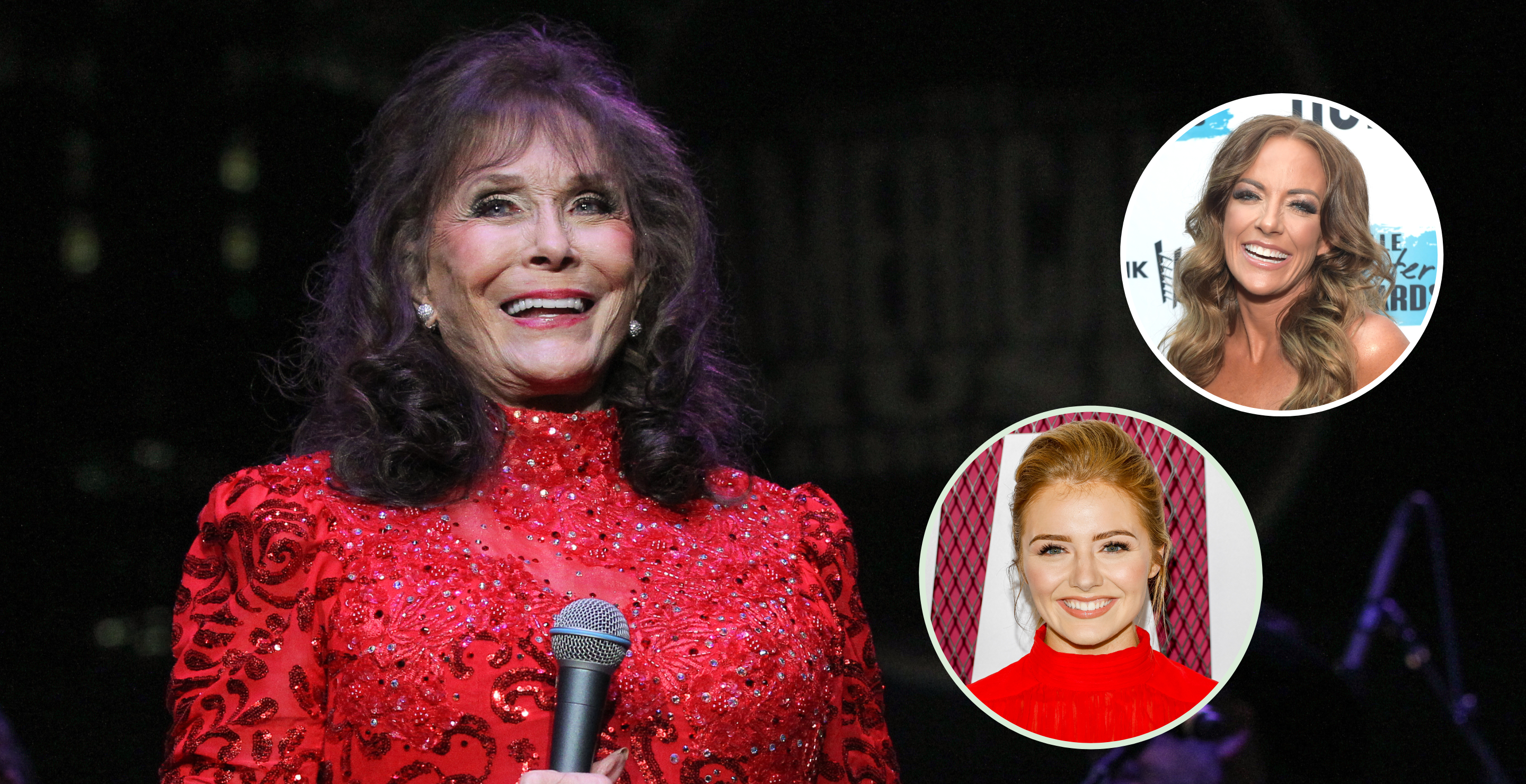 NASHVILLE, TN - SEPTEMBER 19: Loretta Lynn performs during the 16th Annual Americana Music Festival & Conference at Ascend Amphitheater on September 19, 2015 in Nashville, Tennessee; NASHVILLE, TENNESSEE - SEPTEMBER 17: Tayla Lynn attends the Nashville Songwriters Awards 2019 at Ryman Auditorium on September 17, 2019 in Nashville, Tennessee; and AUSTIN, TEXAS - APRIL 02: Emmy Russell attends the 2023 CMT Music Awards at Moody Center on April 02, 2023 in Austin, Texas.