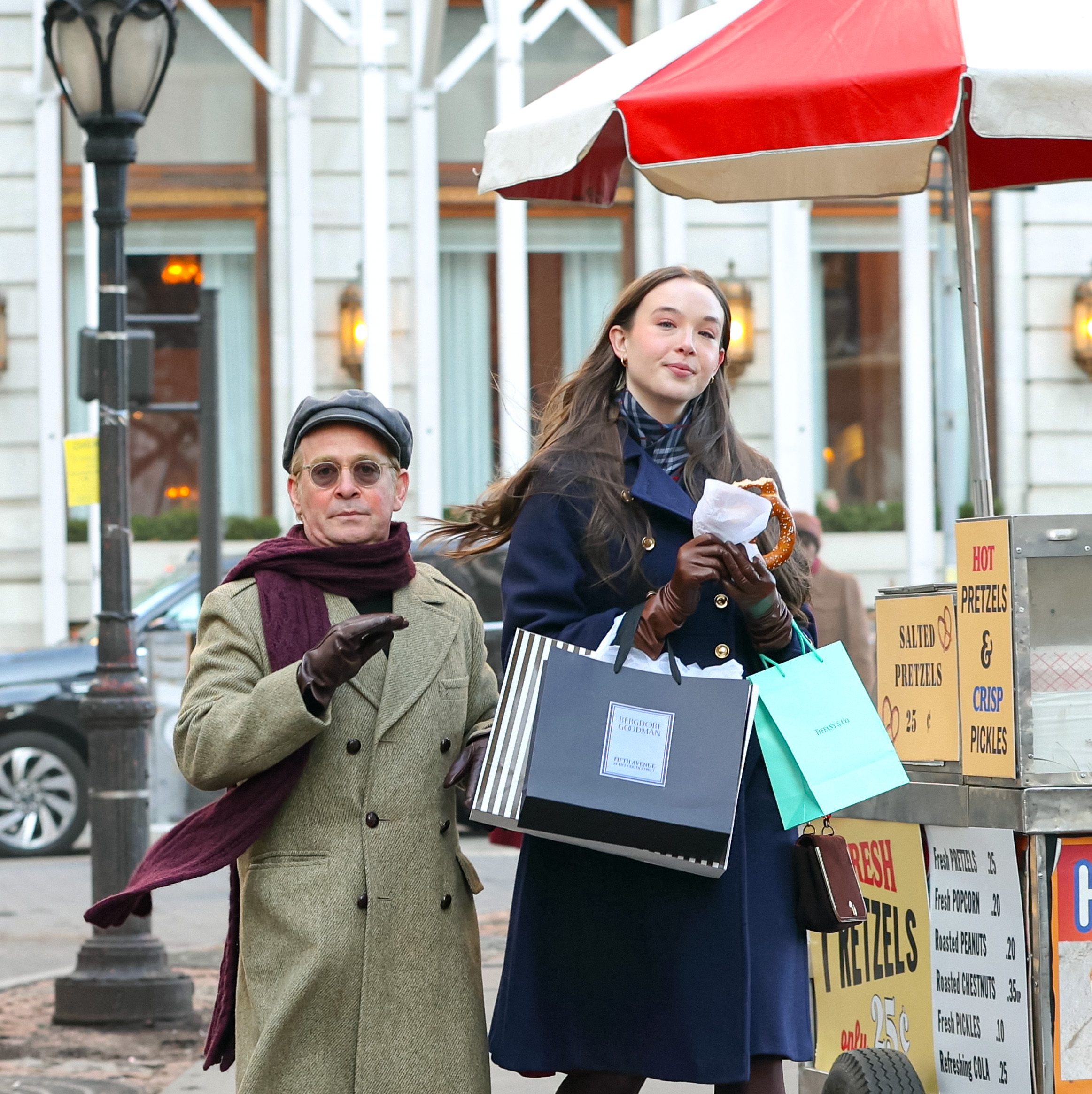 NEW YORK, NY - JANUARY 24: Tom Hollander and Ella Beatty are seen at the film set of the 'Feud: Capote and the Women' TV Series on January 24, 2023 in New York City.