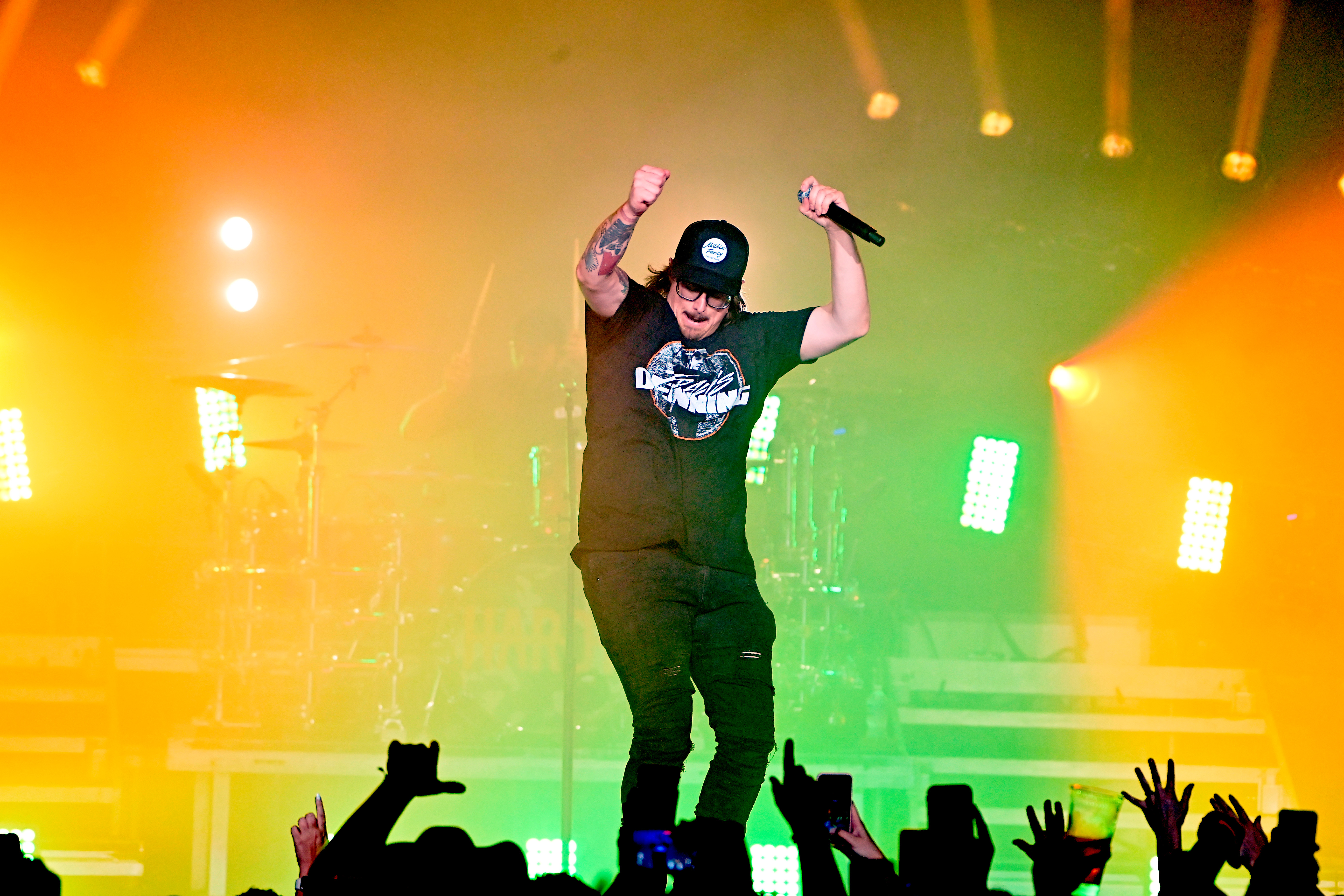 ATLANTA, GEORGIA - AUGUST 21: Recording artist Hardy performs in concert at Cellairis Amphitheatre at Lakewood on August 21, 2021 in Atlanta, Georgia.
