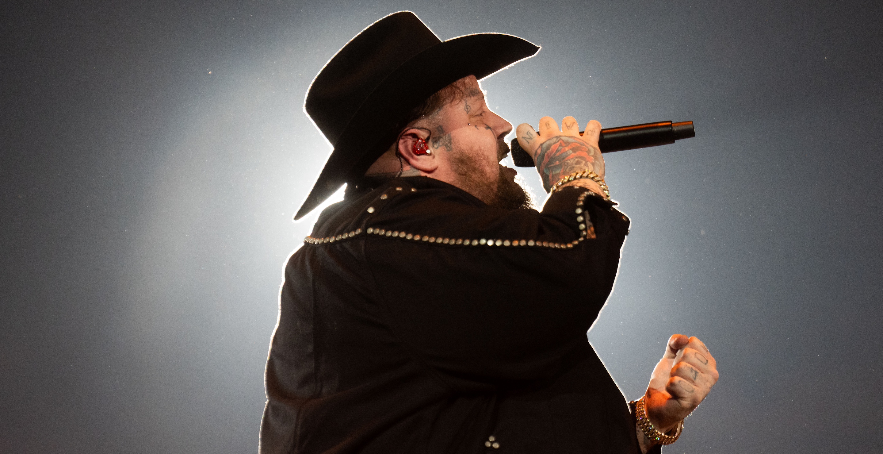 HOUSTON, TEXAS - MARCH 6: Jelly Roll performs during the Houston Livestock Show and Rodeo at NRG Park, Wednesday, March 6, 2024, in Houston.