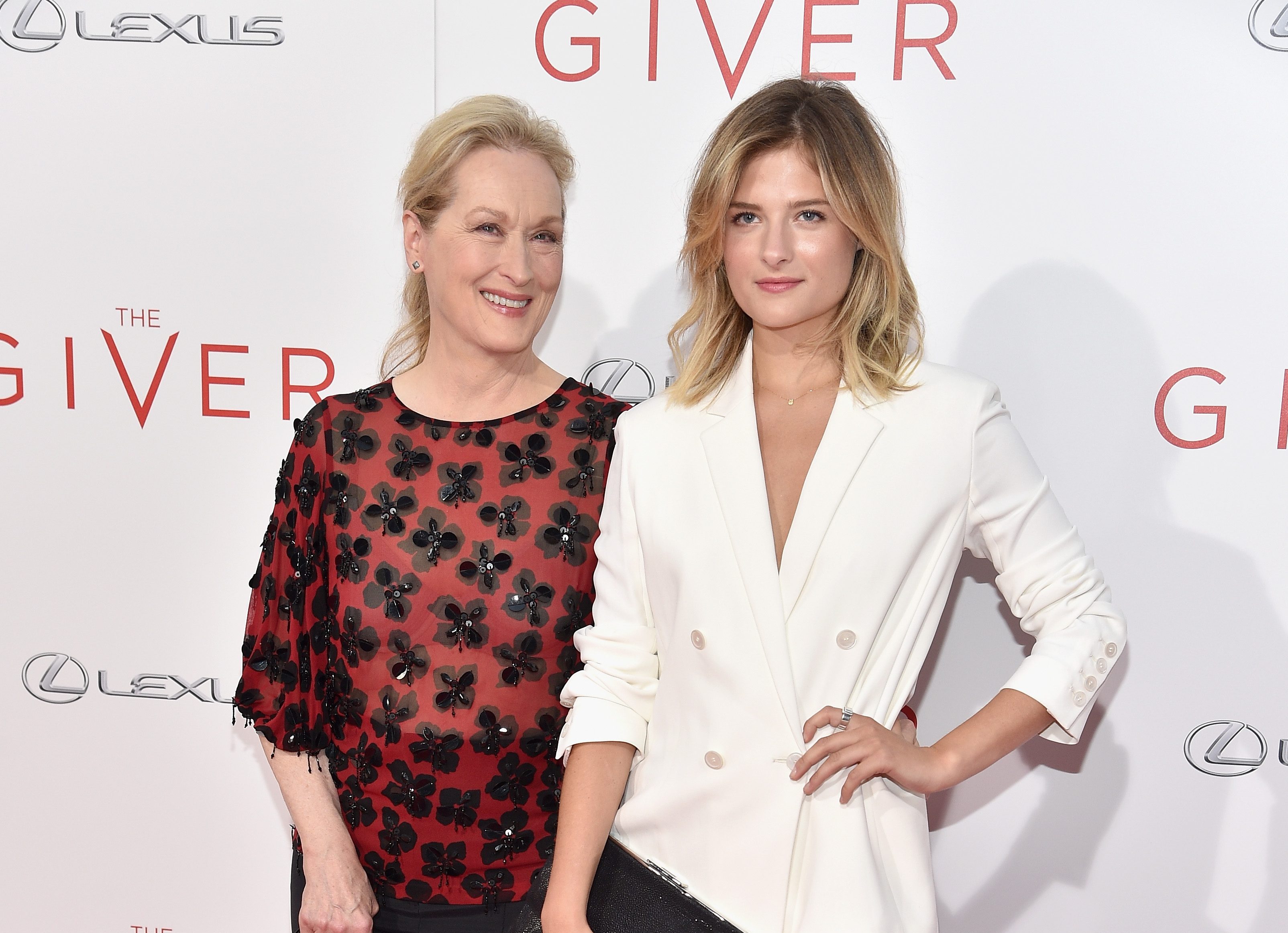NEW YORK, NY - AUGUST 11: Actress Meryl Streep (L) and Louisa Gummer attend "The Giver" premiere at Ziegfeld Theater on August 11, 2014 in New York City. 