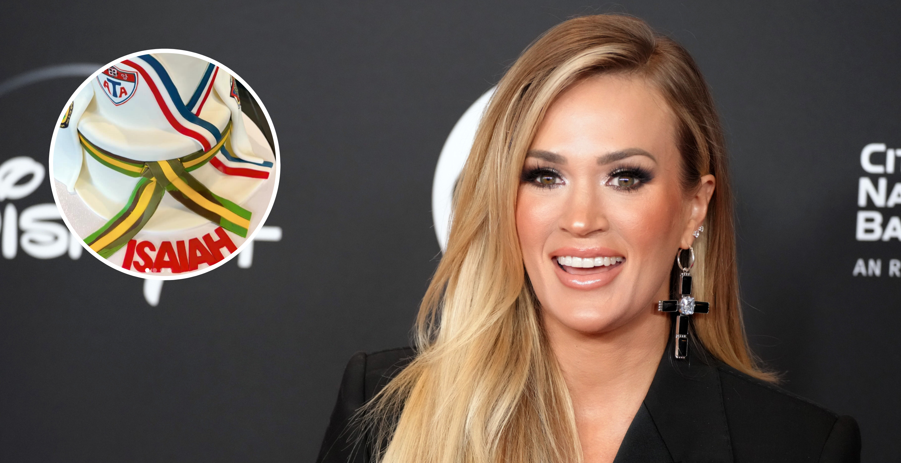NEW YORK, NEW YORK - NOVEMBER 03: Carrie Underwood attends the 38th Annual Rock & Roll Hall Of Fame Induction Ceremony at Barclays Center on November 03, 2023 in New York City and screengrab via Underwood's Instagram accout.