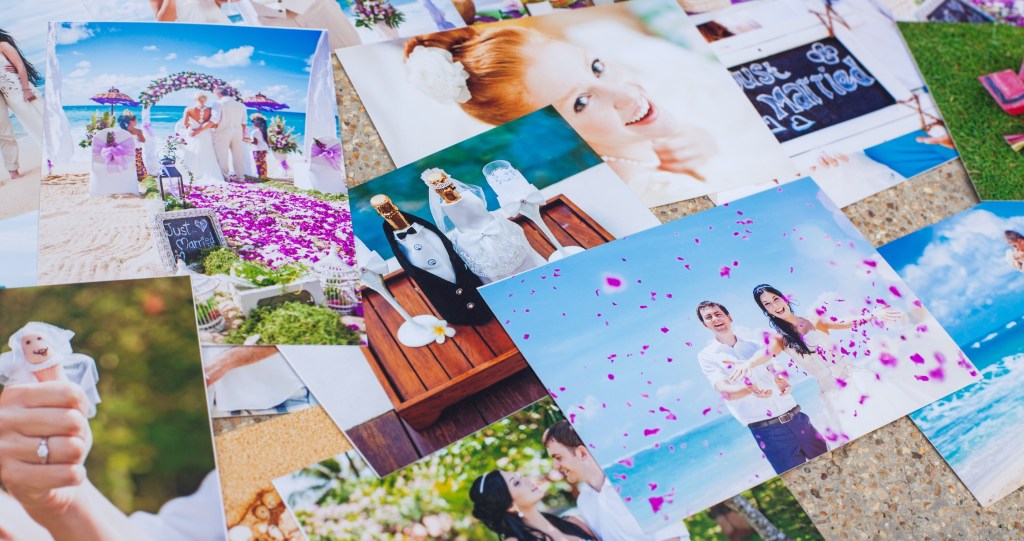 collage of wedding photos for a scrapbook