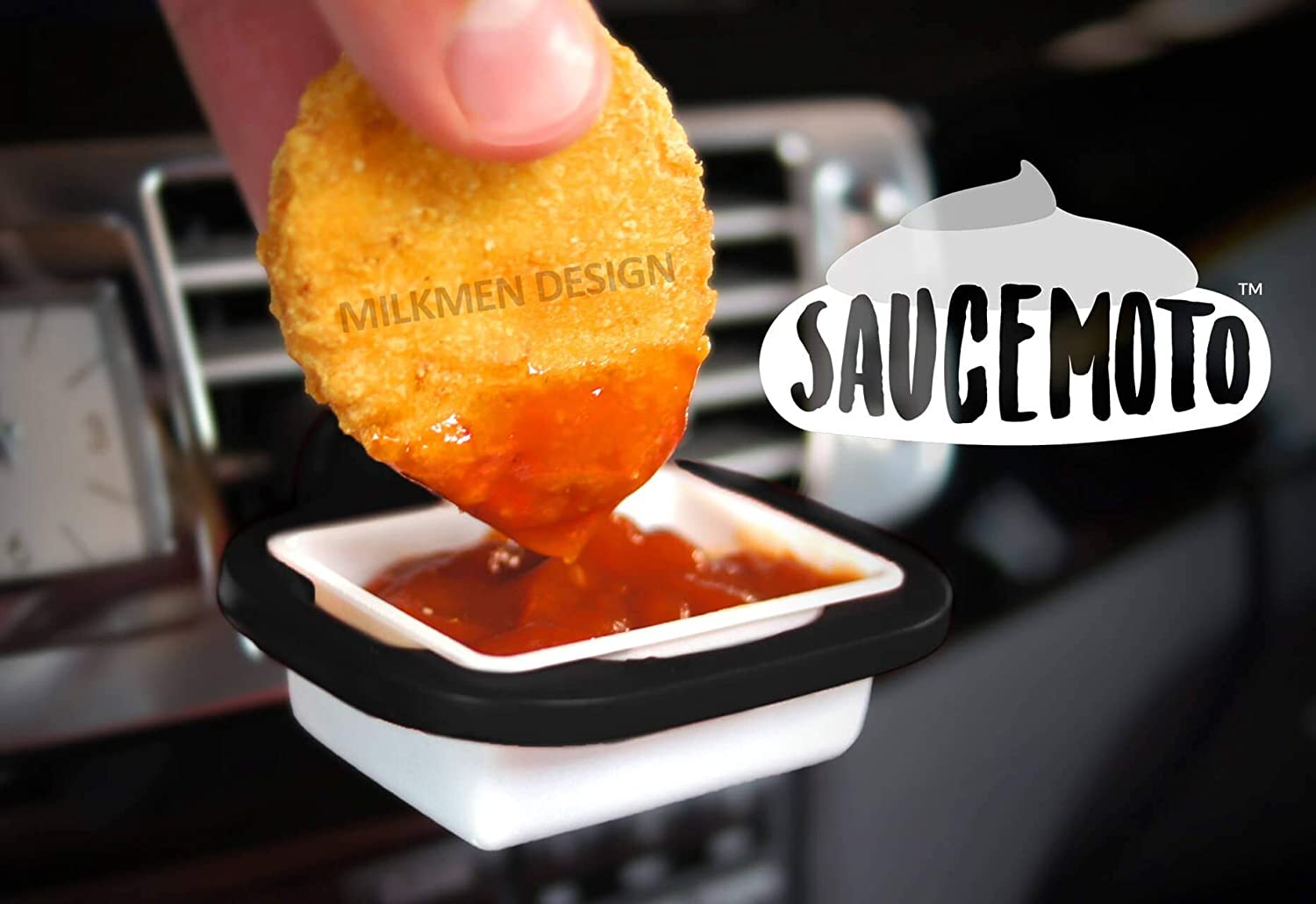 Saucemoto Dip Clip | An in-car sauce holder for ketchup and dipping sauces. As seen on Shark Tank (2 Pack, Black)