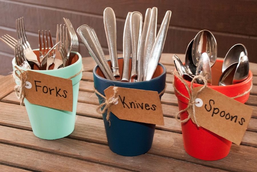 Organize Utensils in flowerpot 