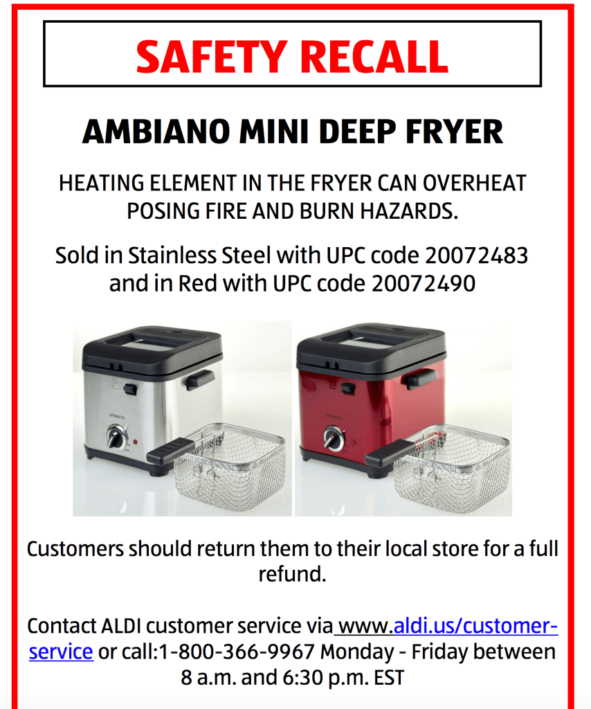 aldi's deep fryer recall